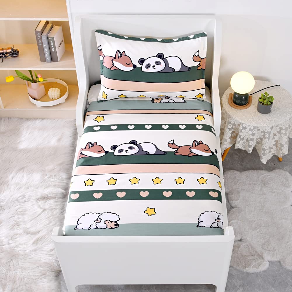 Soft Twin Size Kids Bed Fitted Sheets & Pillowcases Set - Cute Panda Printed Mattress Cover for Boys & Girls, Breathable & Comfortable (Green, Twin) - Perfect for Nursery, Kids Room & Sleepovers
