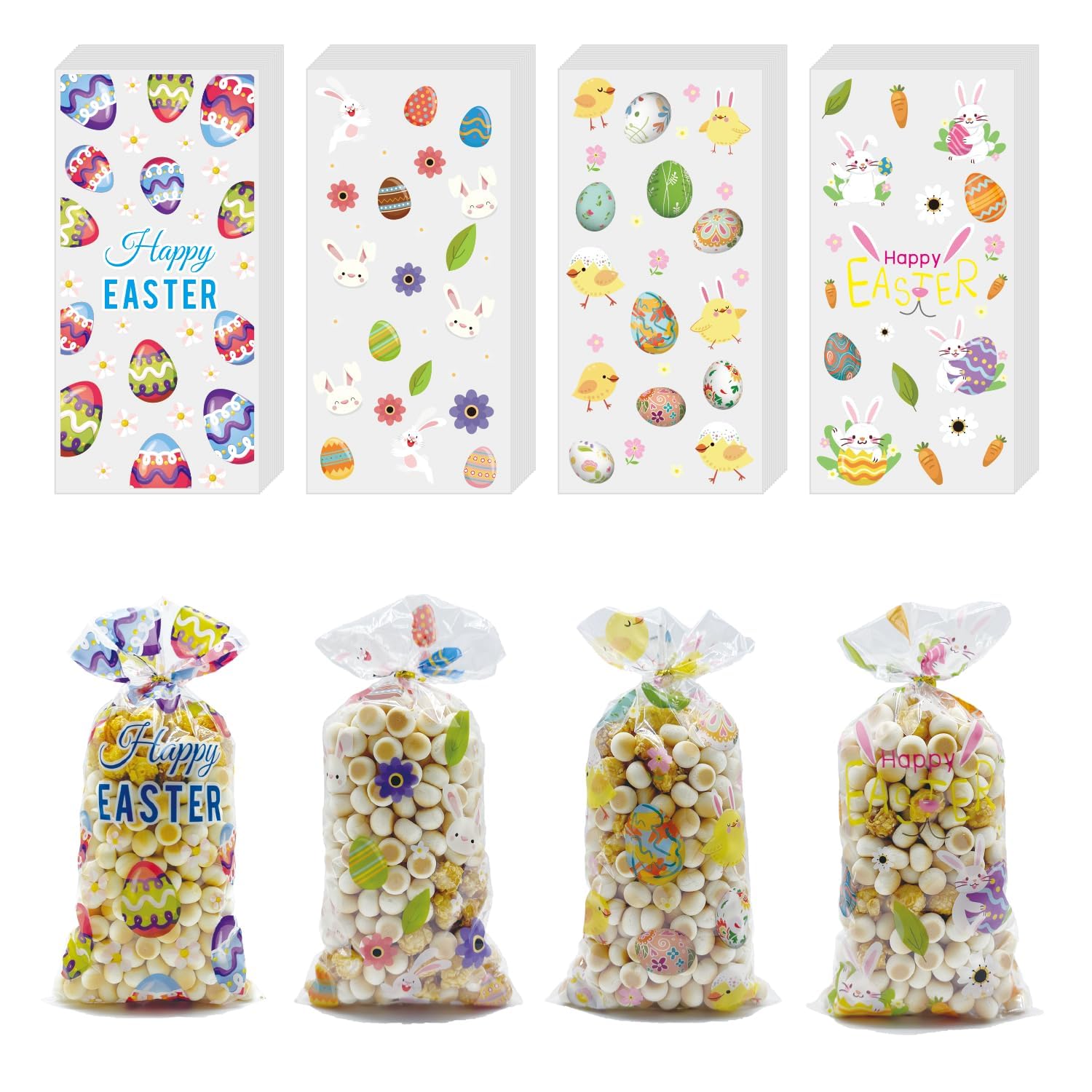 ONFAON Easter Cellophane Treat Bags - 180pcs with 200pcs Twist Ties for Snacks, Cookies, Candy Packaging - Perfect for Easter Party Favors, Holiday Gift Wrapping & Classroom Treats