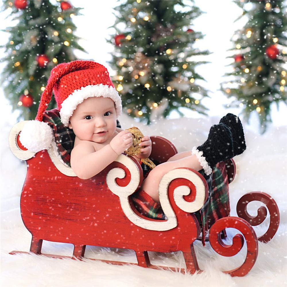 Xinqiao Newborn Baby Santa Hat & Pant Set - Soft Knitted Christmas Photography Prop Costume Outfit for Holiday Photos, Newborn Shoots & Festive Celebrations