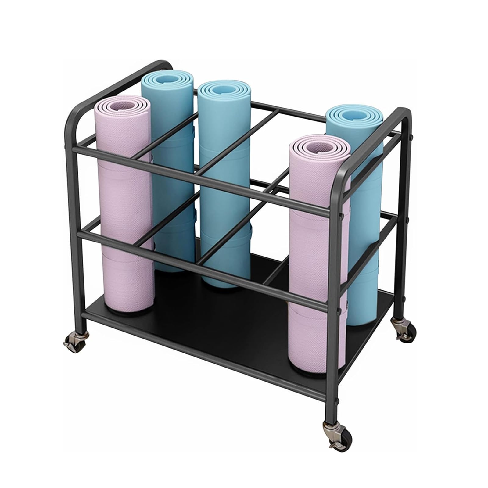 Aimery Foam Roller & Yoga Mat Storage Rack with Wheels - Yoga Mat Holder, Gym Equipment Organizer for Home, Yoga Studio & Fitness Center - Portable Storage Solution for Foam Rollers, Yoga Mats & Exercise Accessories (Black) - Perfect for Small Spaces & Home Gym Organization