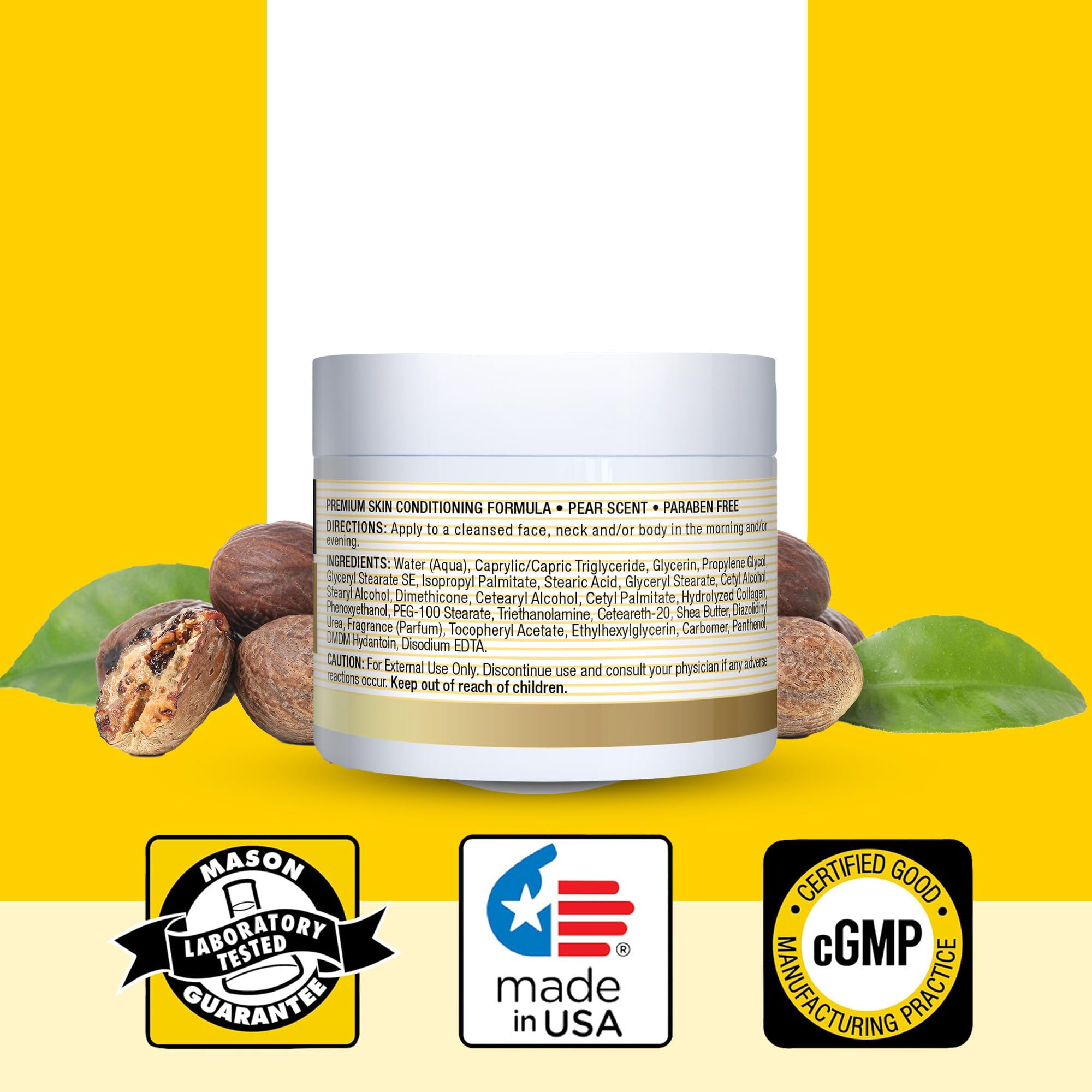MASON NATURAL Premium Collagen Anti-Aging Face & Body Cream - Deep Hydration & Firming Moisturizer with Pear Scent, Paraben-Free, 2oz (3-Pack) - Perfect for Daily Skincare Routine & Nighttime Rejuvenation