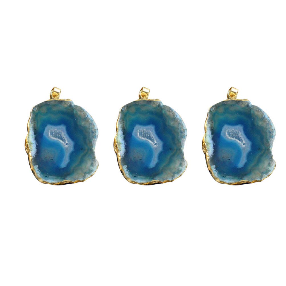 Exceart 3PCS Natural Blue Agate Slice Pendant - Irregular Agate Stone Necklace Charm for DIY Jewelry Making, Sweater Chains & Zipper Pulls | Perfect for Boho Fashion, Gift Giving & Home Decor