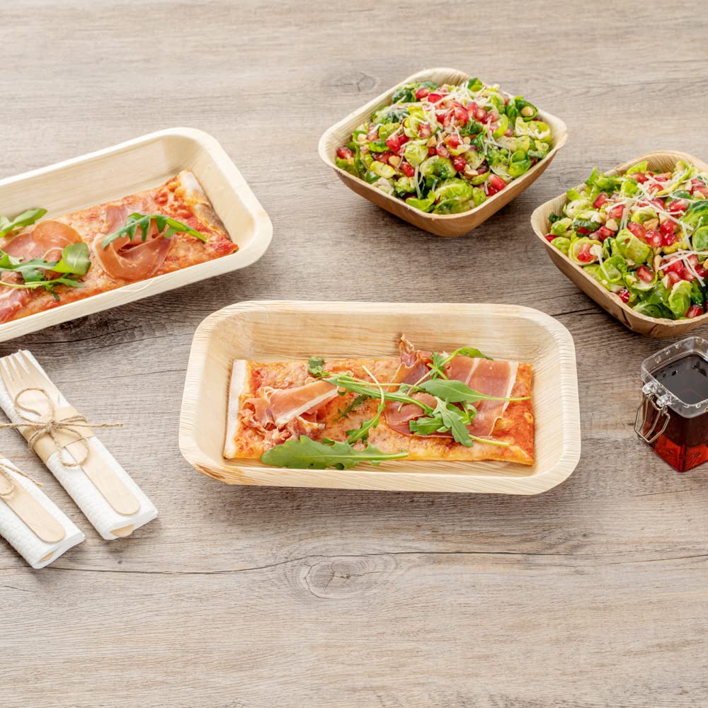 Restaurantware Indo 9.3 x 6.3 Inch Rectangle Palm Leaf Plates - 100 Pack Eco-Friendly, Microwavable & Freezable Areca Palm Leaf Dinner Plates for Hot & Cold Foods | Perfect for Parties, Picnics, Catering & Sustainable Dining