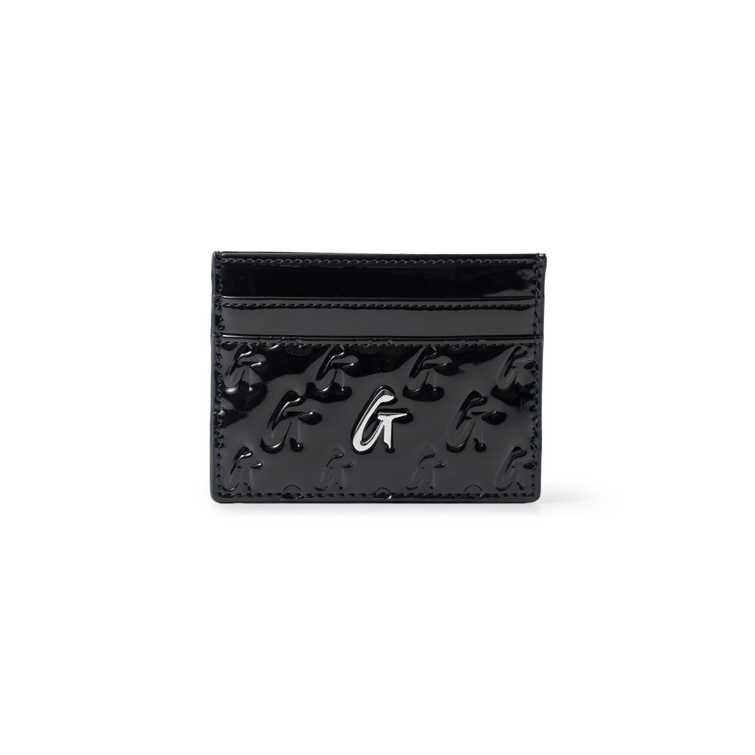 Luxury Monogram Silver Card Holder in Mirror Black - Slim RFID Blocking Wallet for Men & Women | Perfect for Business, Travel, and Everyday Use