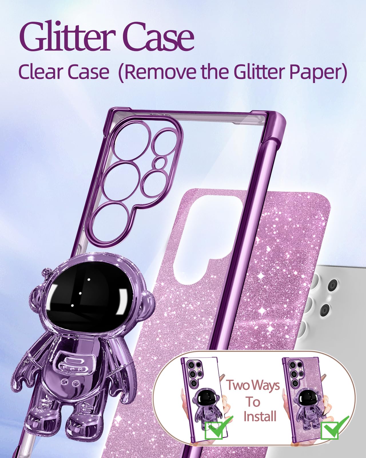 Cute Astronaut Glitter Phone Case for Samsung Galaxy S24 Ultra 6.8
