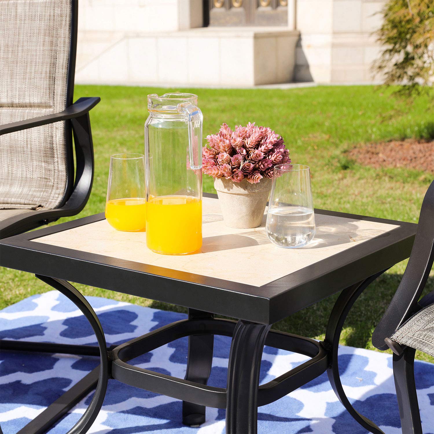 PatioFestival Outdoor Bistro Table - Square Porcelain Tabletop with All-Weather Steel Frame - Perfect for Garden, Deck, and Patio Dining