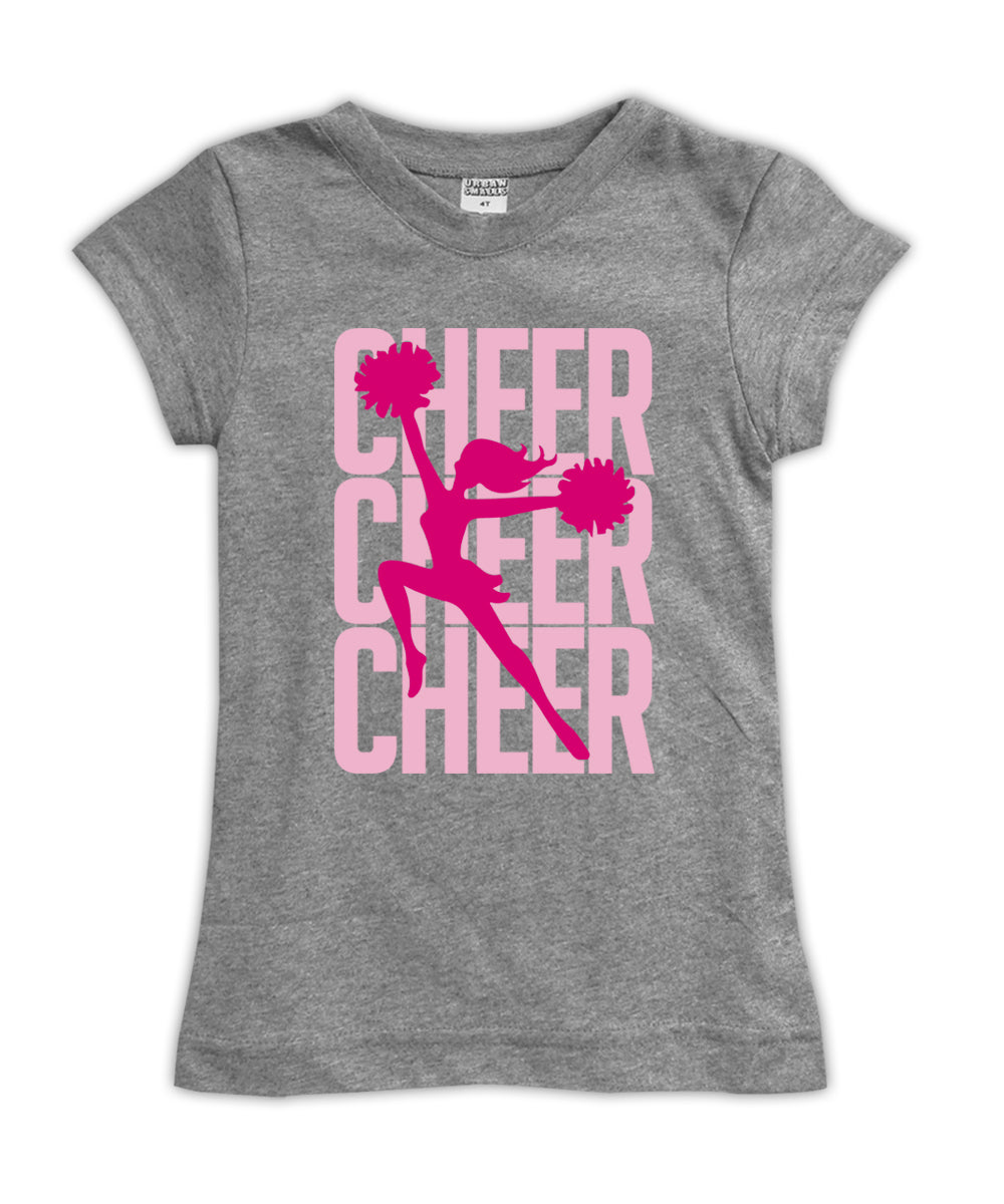 Heather Gray Cheer Cheer Cheer Fitted Tee - Soft Cotton Slim Fit T-Shirt for Women - Perfect for Cheerleading, Sports Events & Casual Wear