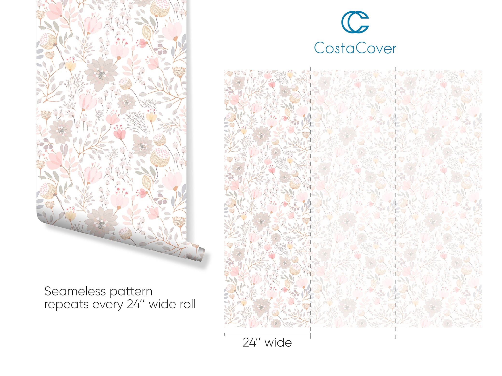 Pastel Pink Floral Wallpaper CC271 - Elegant Peel and Stick Wallpaper for Bedroom, Nursery & Home Decor