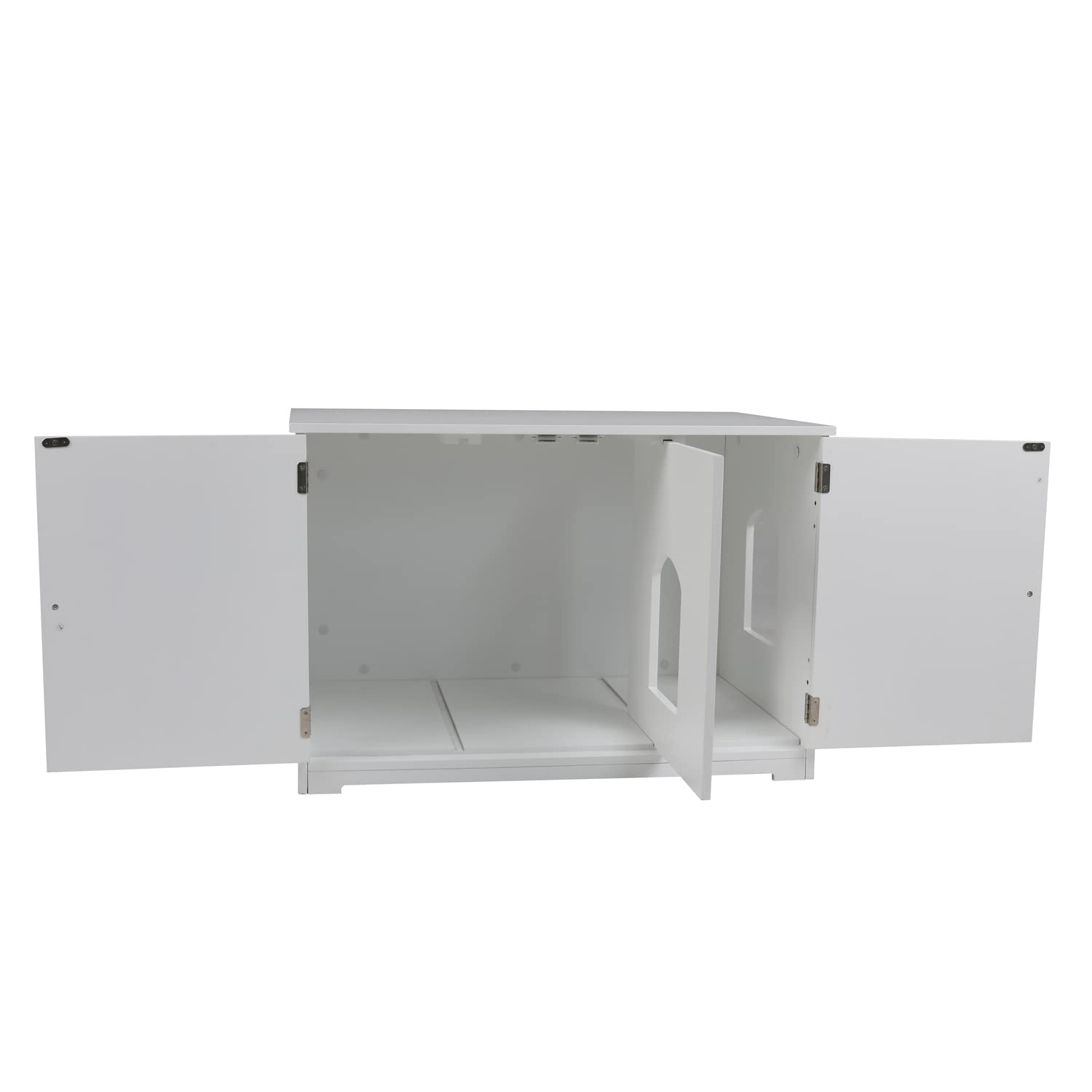 Zoovilla Merry Pet Kitty Litter Cabinet Bench - White Large Cat Furniture with Hidden Storage | Perfect for Small Spaces & Stylish Home Decor