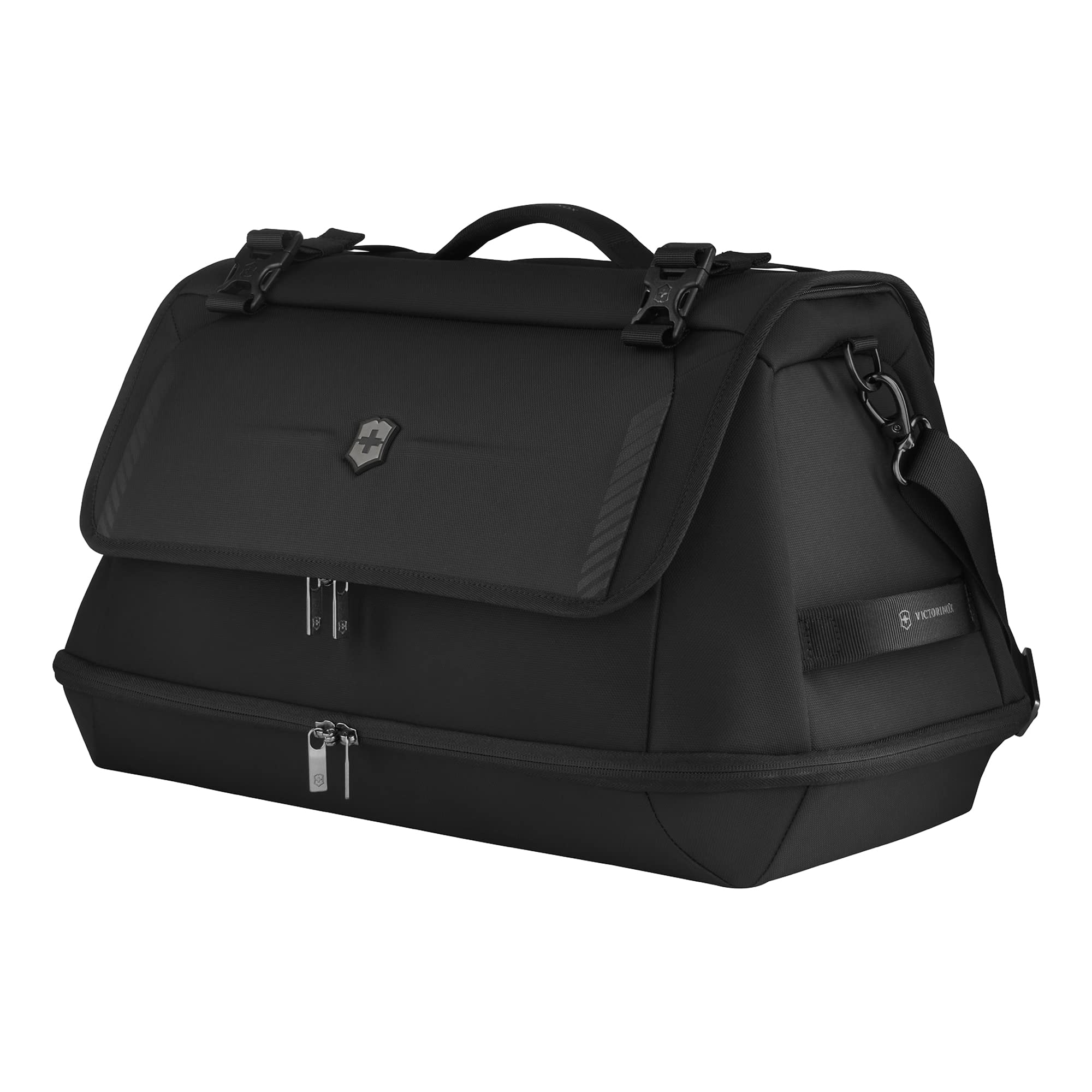 Victorinox Crosslight Duffel Bag - Eco-Friendly Lightweight Travel Duffel Made from Recycled Materials - Premium Carry-On Luggage with Adaptive Interior Compartment - Black - Perfect for Gym, Weekend Trips & Business Travel
