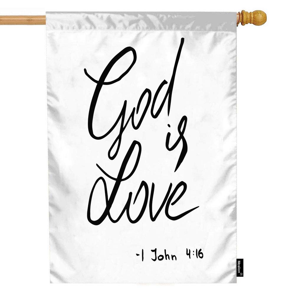 God Is Love Christian House Flag - Double-Sided Inspirational Bible Verse Outdoor Decoration - 28x40 Inch Cotton Linen Summer Yard Flag for Porch, Garden & Patio