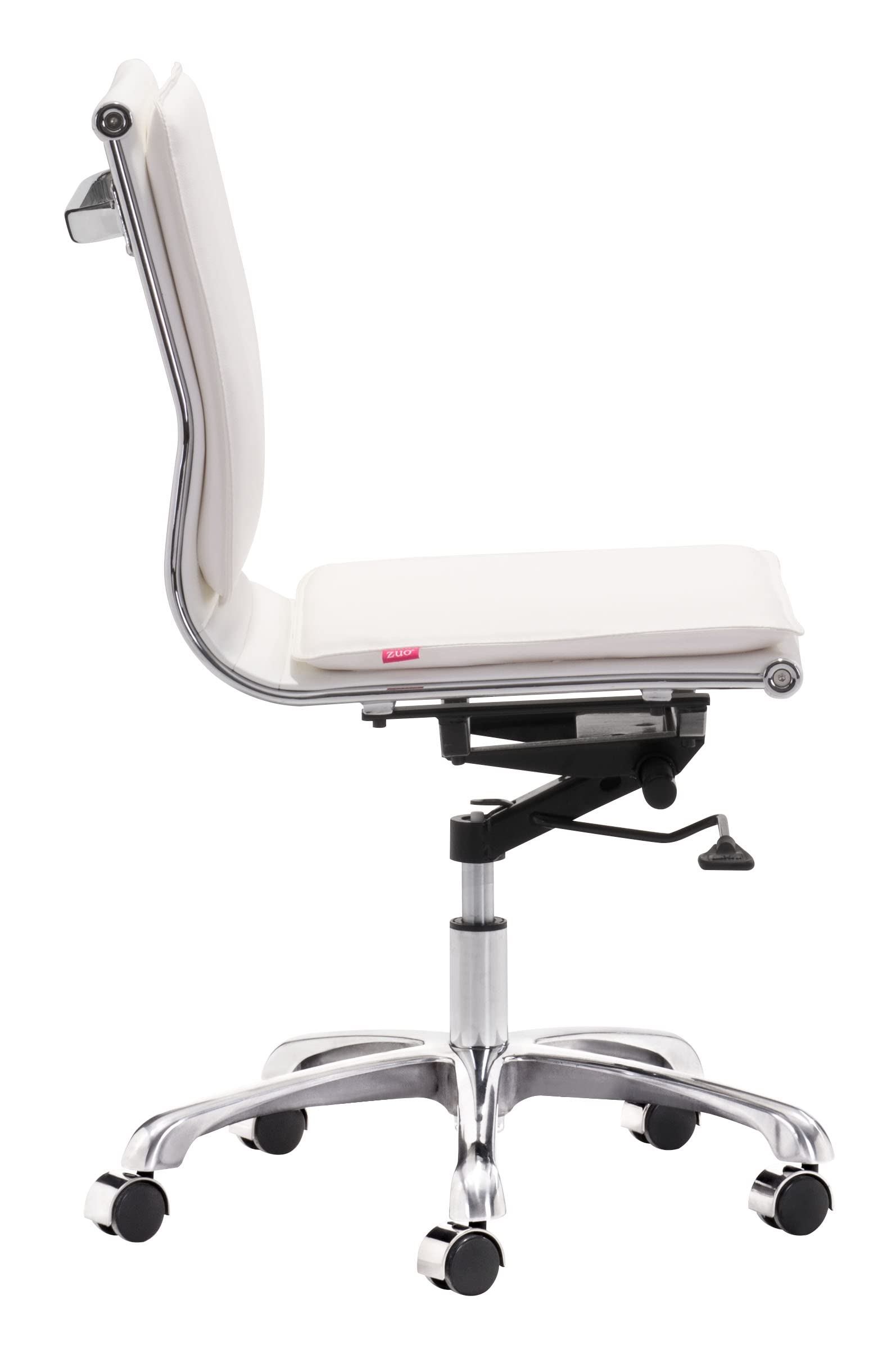 Zuo Lider Plus Armless Office Chair - White Ergonomic Desk Chair for Home & Office Workspace - Perfect for Small Spaces, Gaming, and Study Areas