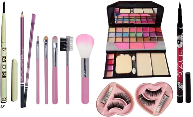 Fozzby Complete Makeup Kit with Eyeliner, Eyelashes, Brushes & Eyebrow Pencils - 8 Piece Cosmetic Set for Professional & Everyday Makeup Application | Perfect for Parties, Weddings & Daily Beauty Routine