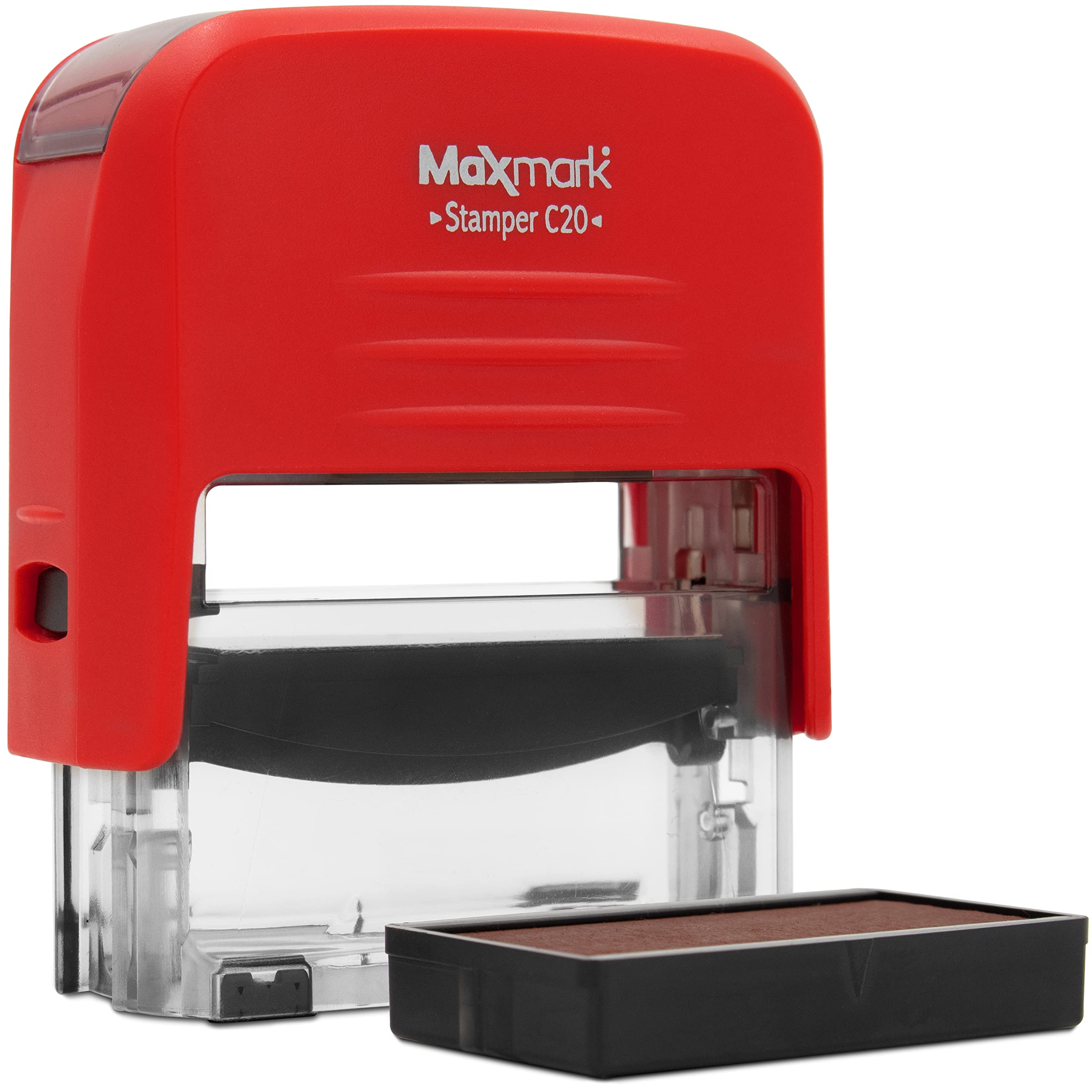 Self Inking Stamp with Custom Text - 20mm Printer Stamp with 2 Red Ink Pads | Perfect for Office Documents, Business Forms & Address Labels