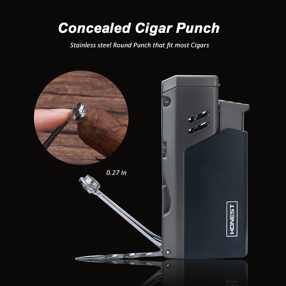 Jet Torch Cigar Lighter - Adjustable Butane Refillable for Outdoor & Cigars (Black)