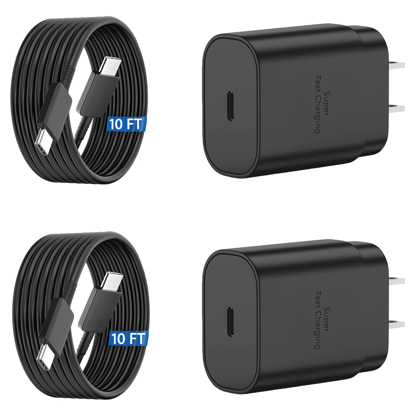 25W USB-C Fast Charger Block with 10FT Cable - Super Fast Charging for Samsung Galaxy S22/S21/Note 20/S20/Note 10/Z Fold 3 - Perfect for Home, Office & Travel Charging Needs