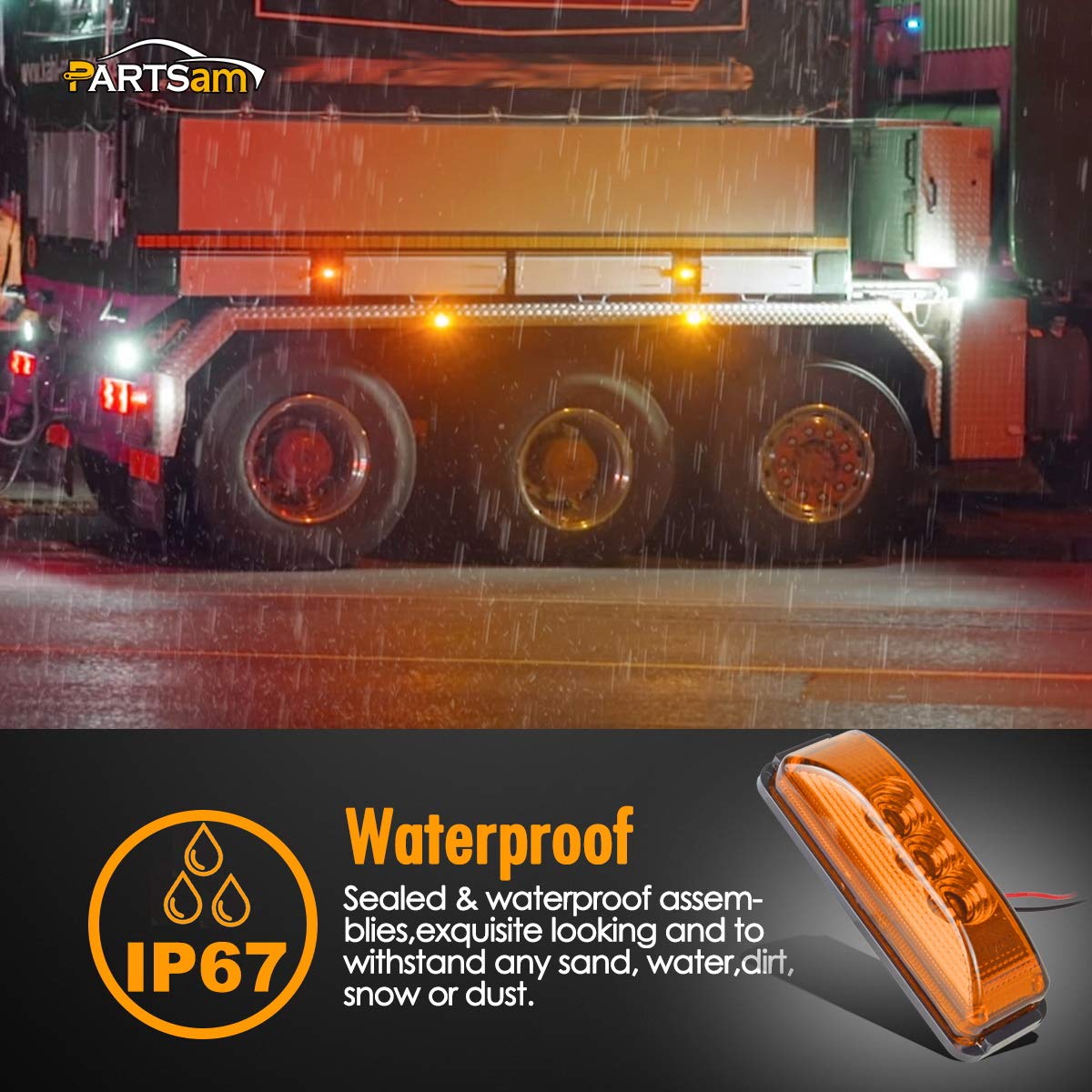 Partsam 2PCS Amber LED Side Marker Lights for Trucks & Trailers - Waterproof, Sealed, 3.9