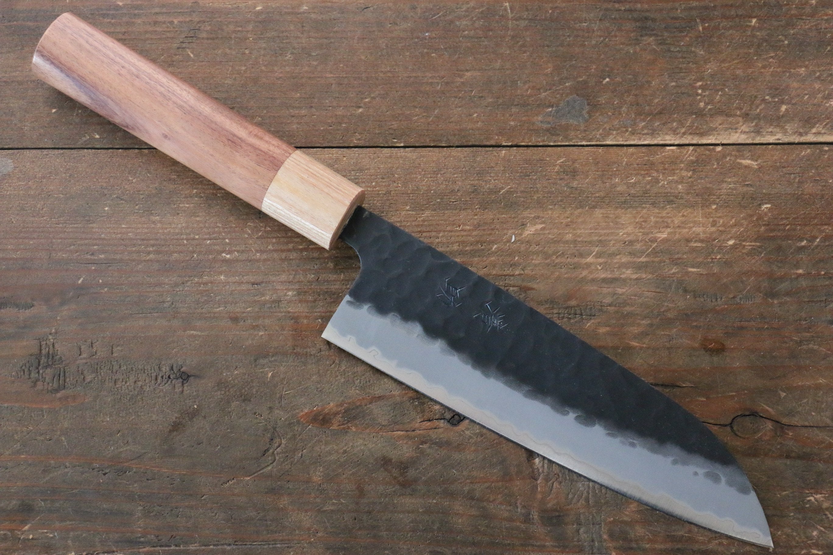 Seisuke Kokubyaku Blue Super Hammered Santoku Knife 165mm with Morado Wood Handle - Perfect for Slicing, Dicing, and Chopping Vegetables in Professional Kitchens & Home Cooking
