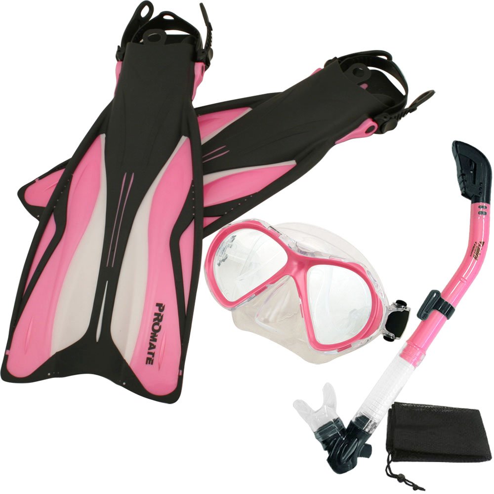 Promate Premium Snorkeling Set - Scuba Dive Fins, Anti-Fog Mask & Dry Snorkel - Complete Gear for Ocean Swimming & Underwater Exploration (Model SCS0073) - Perfect for Beach Vacations, Coral Reef Tours & Family Water Activities