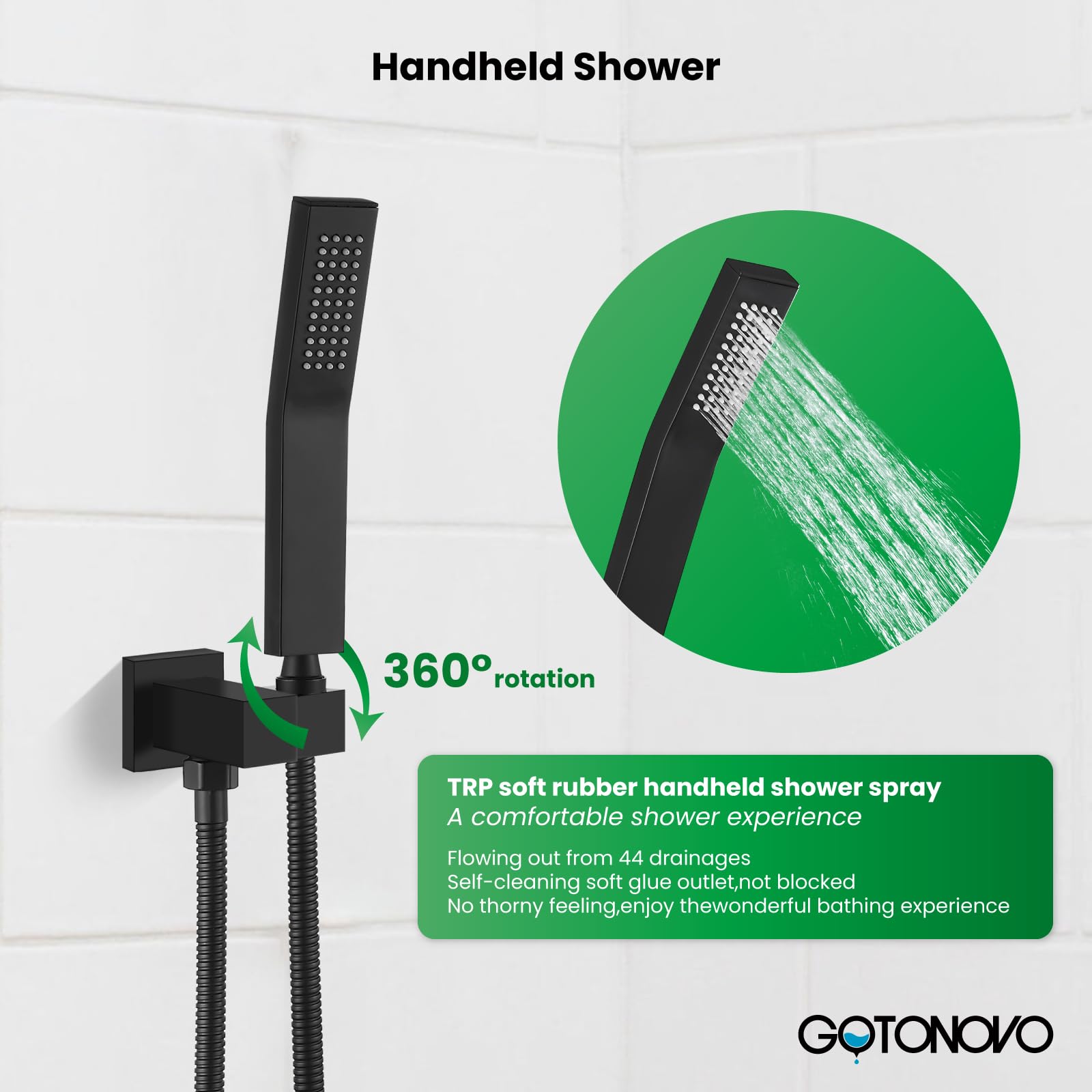 Gotonovo Rainfall Shower System - 12 Inch Matte Black Wall Mounted Shower Head & Handle Combo with Solid Brass Pressure Balancing Mixer Valve - Perfect for Modern Bathrooms, Spa-Like Experience, High Pressure Rainfall Shower