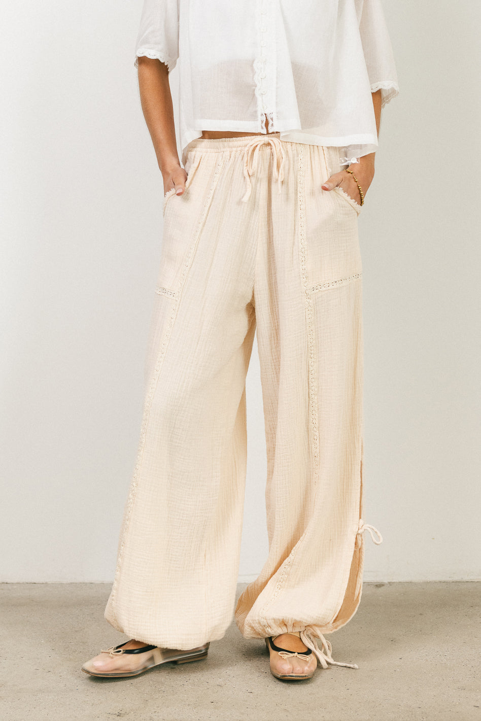 Avery Crinkle Joggers in Oatmeal - Soft Comfortable Women's Lounge Pants for Yoga, Running & Casual Wear