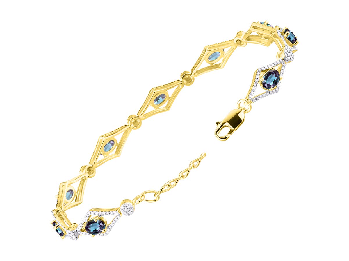 RYLOS 925 Sterling Silver Yellow Gold Plated Tennis Bracelet with Gemstones & Diamonds - Adjustable 7-8 Inch Wrist Size - 9 Stunning 6x4mm Birthstone Options - Elegant Women's Jewelry Gift for Anniversary, Birthday, Valentine's Day - Perfect for Daily Wear, Parties & Special Occasions