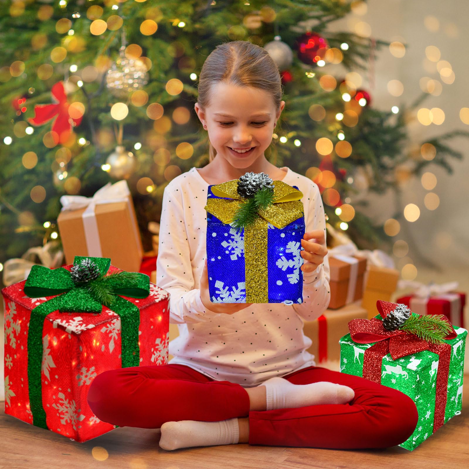 HOYECHI 3-Pack LED Christmas Lighted Boxes - 70 LED Outdoor Holiday Decorations, Waterproof Light Up Gift Boxes for Yard, Garden, and Patio Decor - Perfect for Christmas, Parties, and Winter Celebrations