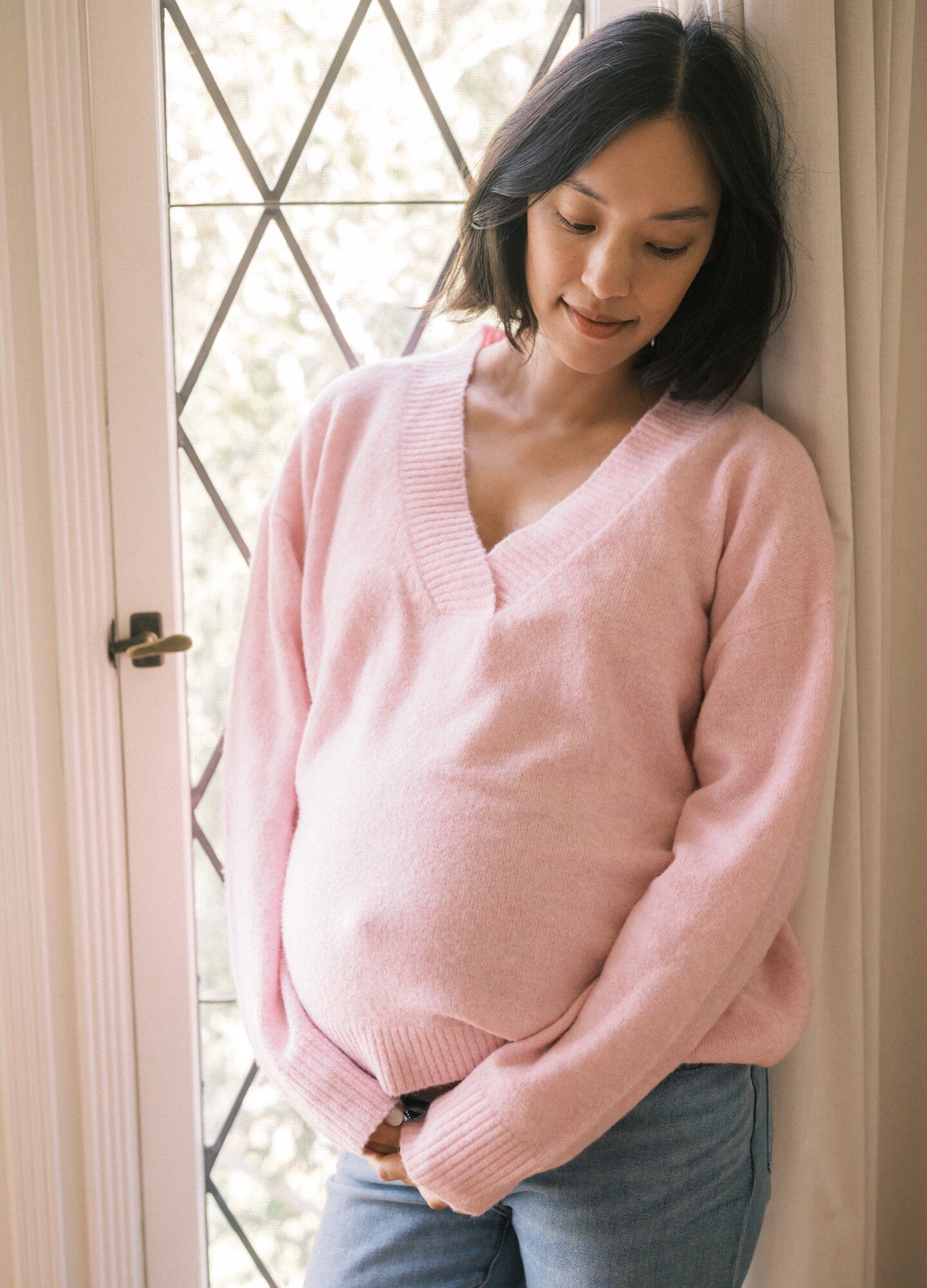 Mina V Neck Sweater for Women - Soft Knit Pullover Casual Tops - Perfect for Office, Date Night & Fall Layering