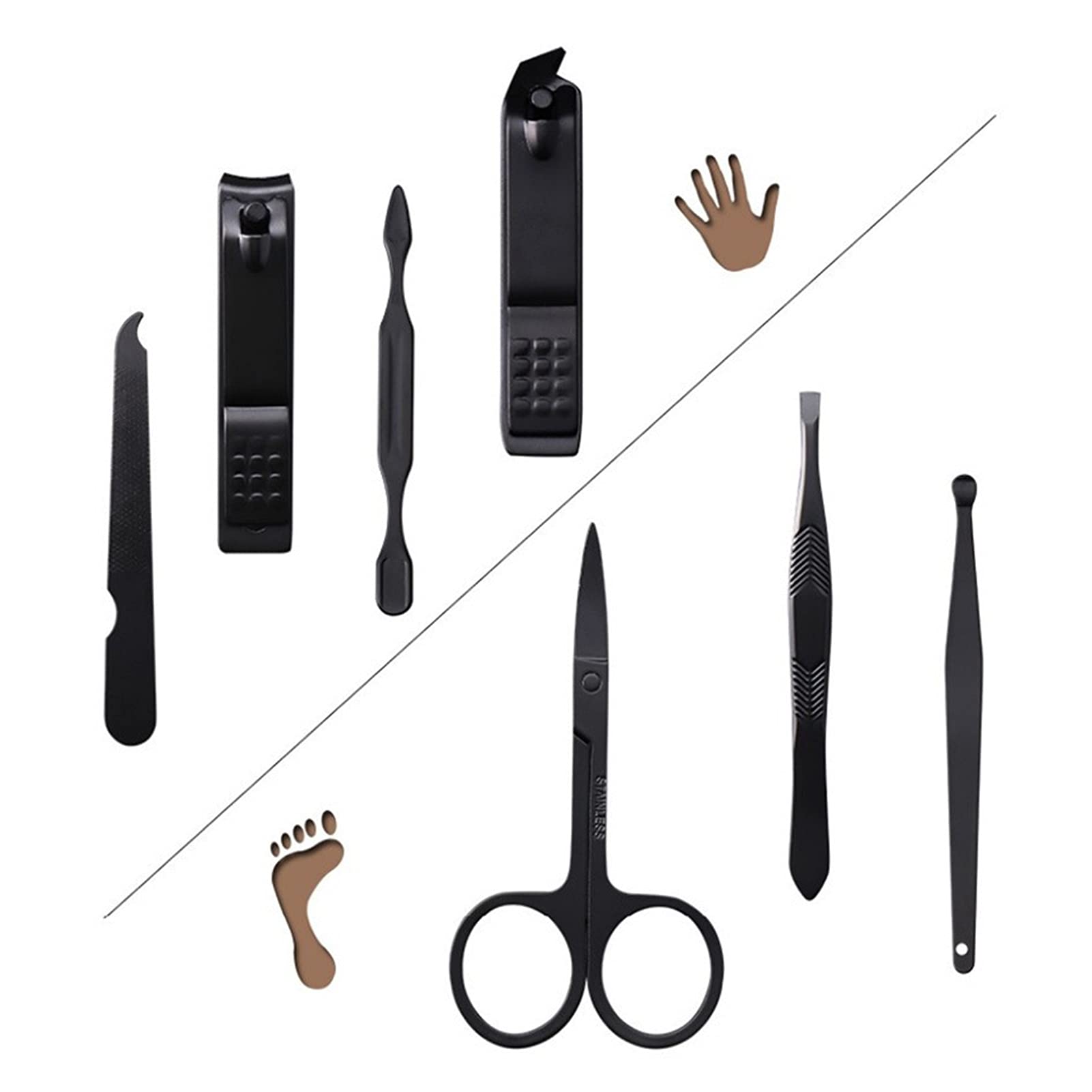 Professional 15-Piece Nail Clipper Set for Adults - Black Manicure Cutters with 7 Bonus Tools - Durable Nail Care Kit for Home, Travel & Salon Use
