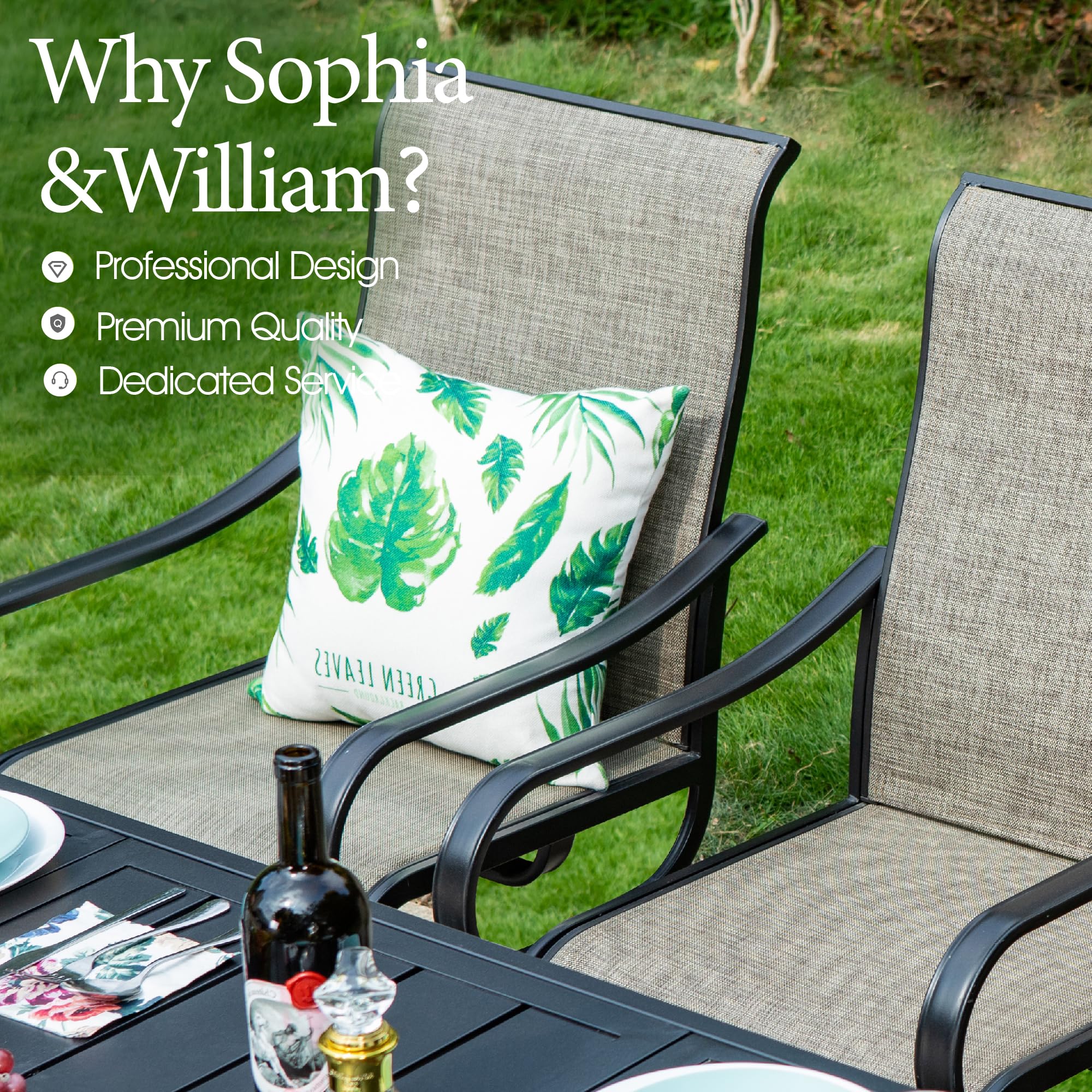 Sophia & William 7-Piece Outdoor Patio Dining Set - 6 Textilene Swivel Chairs & Expandable 6-8 Person Metal Table for Garden, Backyard, Poolside | Durable Weather-Resistant Outdoor Furniture for Entertaining