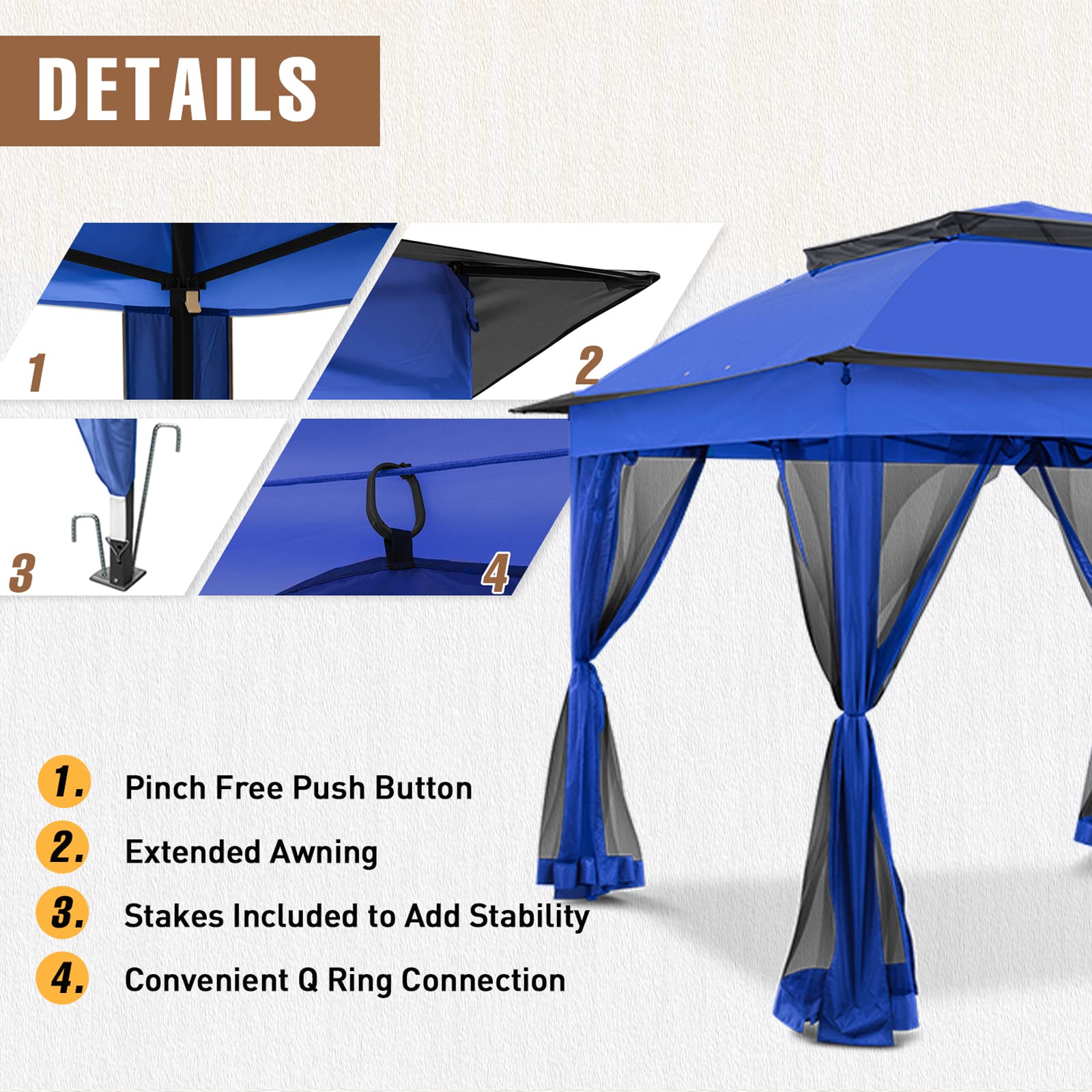 11x11 Outdoor Pop Up Gazebo Tent with Mesh Walls - Portable Canopy for Patio, Lawn, Backyard, Deck & Camping - UV Protection & Weather Resistant - Perfect for BBQs, Parties & Outdoor Relaxation (Blue)