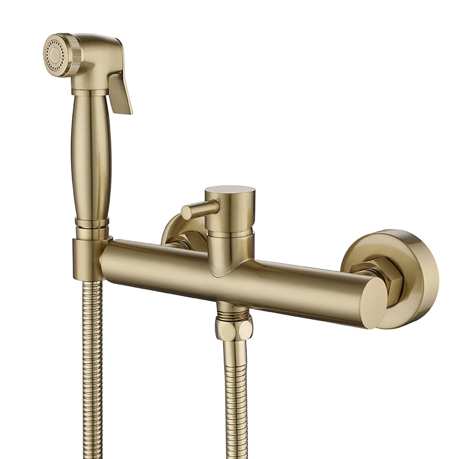 Handheld Bidet Sprayer for Toilet - Hot & Cold Water Brass Sprayer Kit with Adjustable Pressure, Wall Mounted (Brushed Gold) - Perfect for Baby Cloth Diaper Cleaning & Personal Hygiene