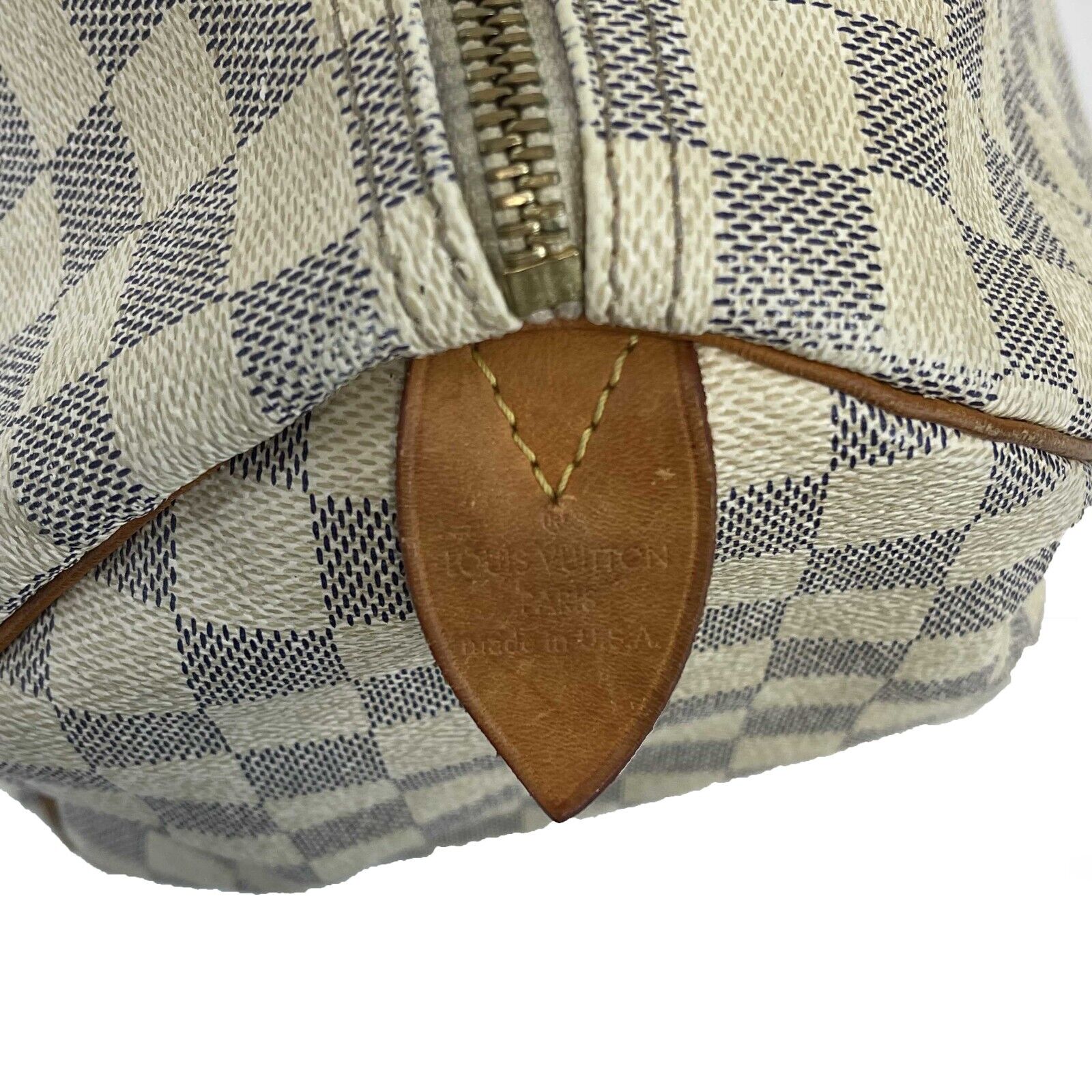 Louis Vuitton Speedy 35 Damier Azur Canvas Handbag - White & Navy Top Handle Purse for Women | Luxury Tote Bag for Travel, Work & Everyday Use