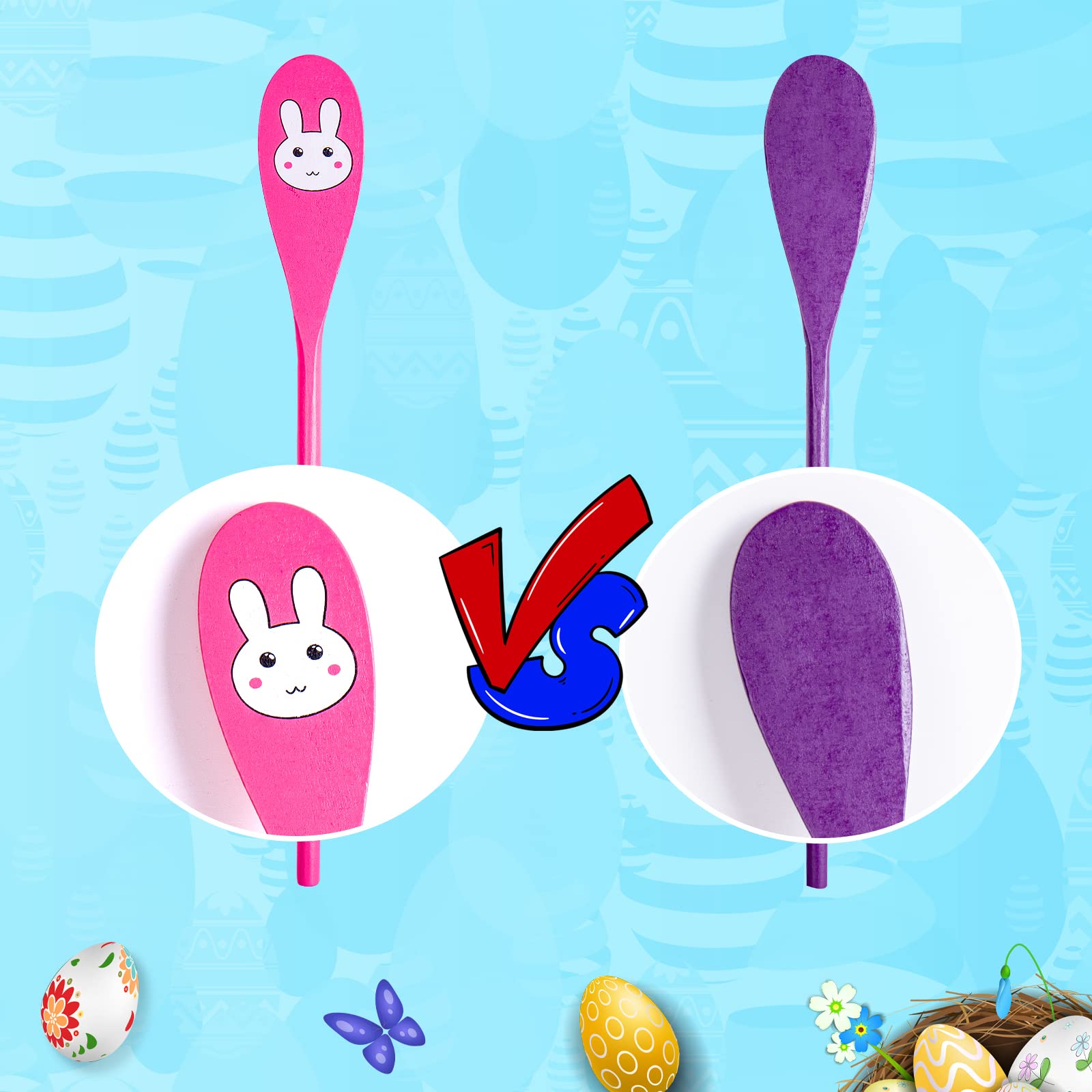 6 Players Easter Egg and Spoon Race Game Set - Fun Outdoor Family Activity for Kids, Easter Party Supplies & Classroom Games - Perfect for Easter Egg Hunts, Backyard Parties, School Events and Spring Celebrations