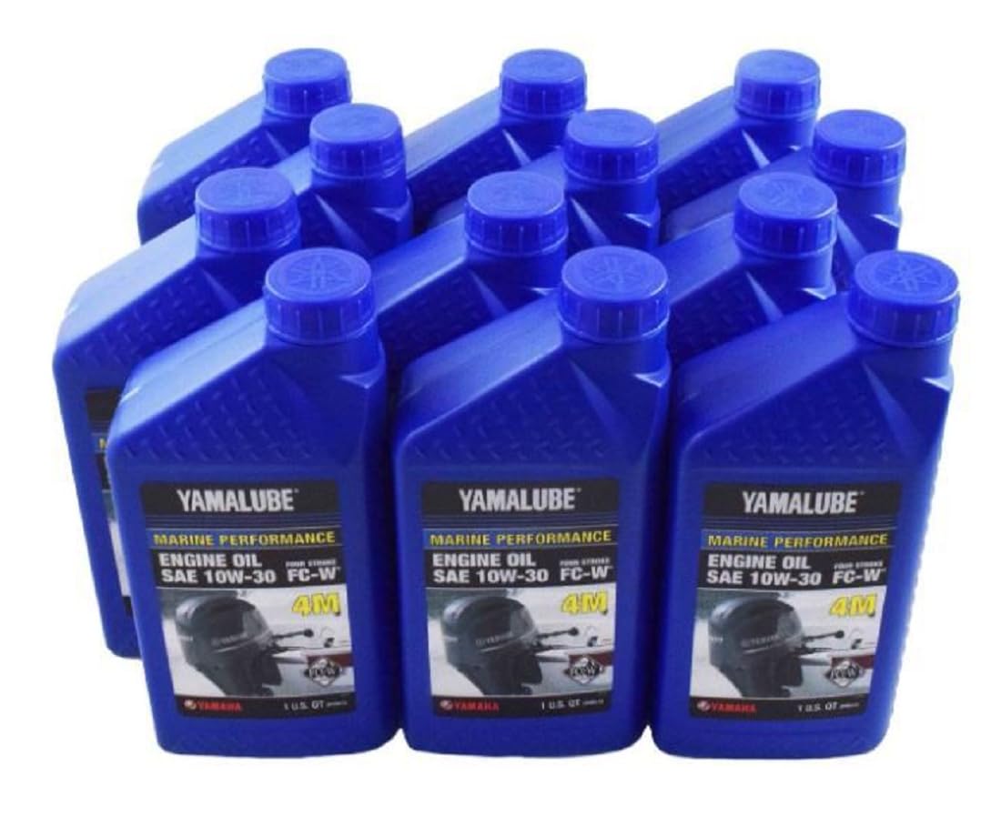 Yamaha OEM FC-W 10W-30 4-Stroke Marine Engine Oil - 1 Quart (Pack of 12) - Premium Lubrication for Outboard Motors, Jet Skis, and Watercraft