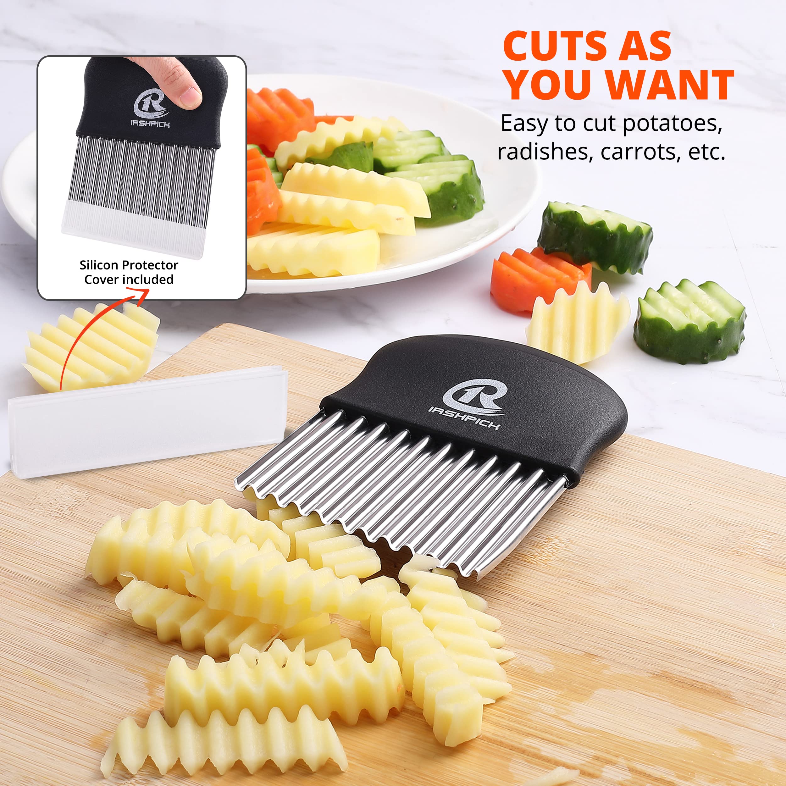Stainless Steel Crinkle Cutter - Potato Chipper, French Fry & Vegetable Slicer for Perfect Chips, Fries & Fruit | Ideal for Home Cooking, Meal Prep & Party Snacks by IrshPick