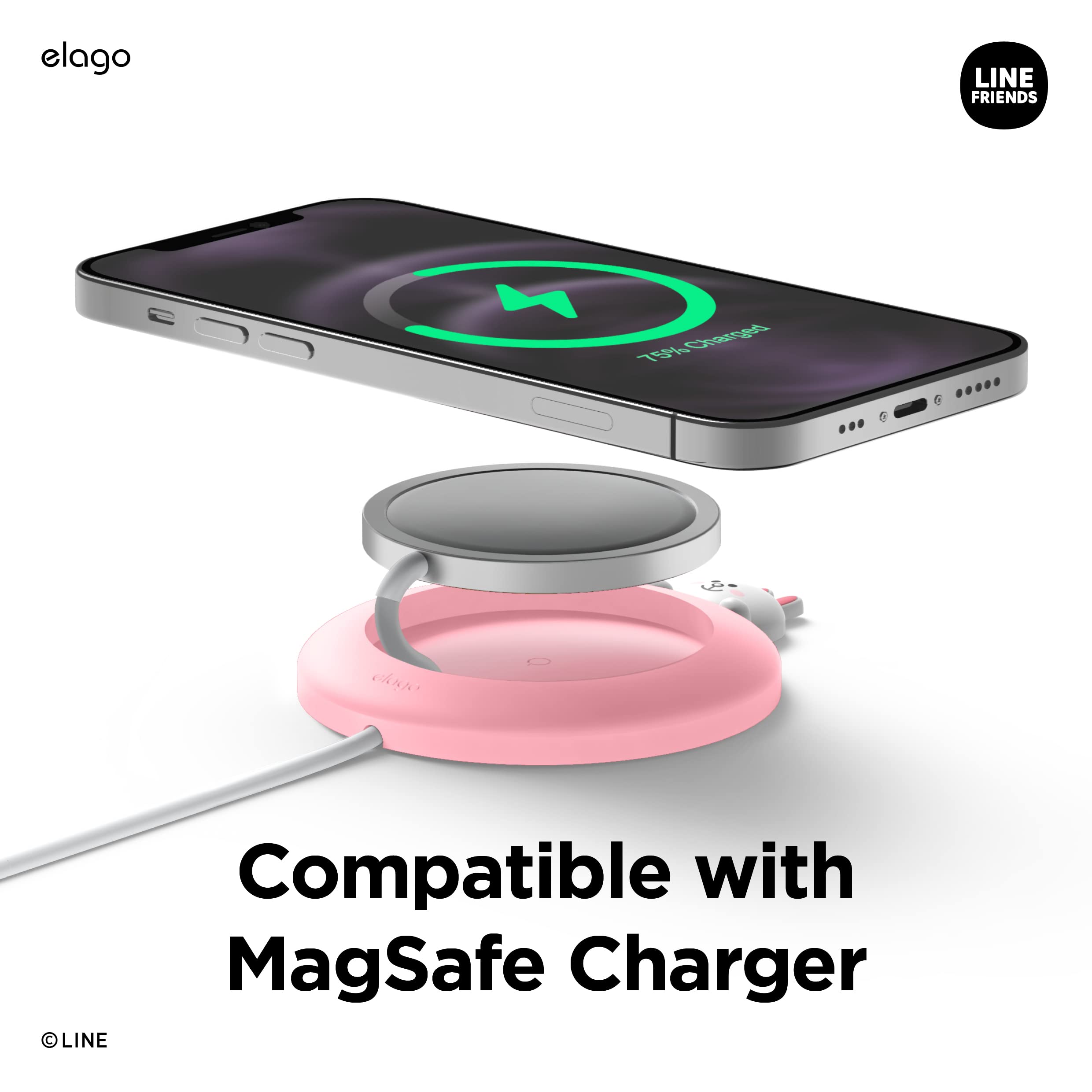 elago MagSafe Charging Pad - Compatible with iPhone 16/15/14/13/12 & Other Qi Wireless Charging Phones | Fast Magnetic Wireless Charger Stand for Home, Office & Travel | Official Accessory (Cable Not Included) - Cony Edition