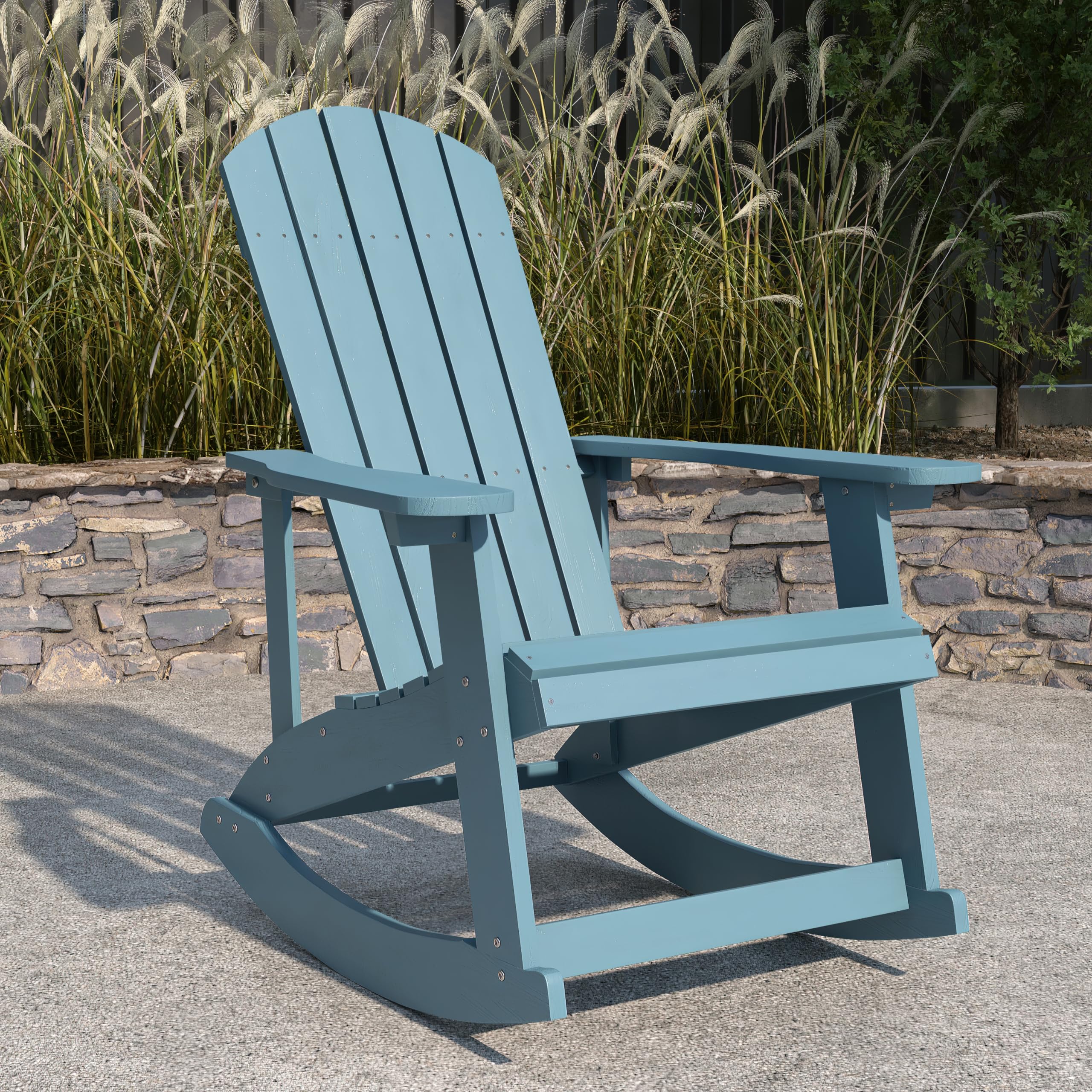 Merrick Lane Atlantic Adirondack Rocking Chair - All-Weather Polyresin, UV Treated, Sea Foam Green - Perfect for Patio, Garden, Porch, and Indoor Relaxation