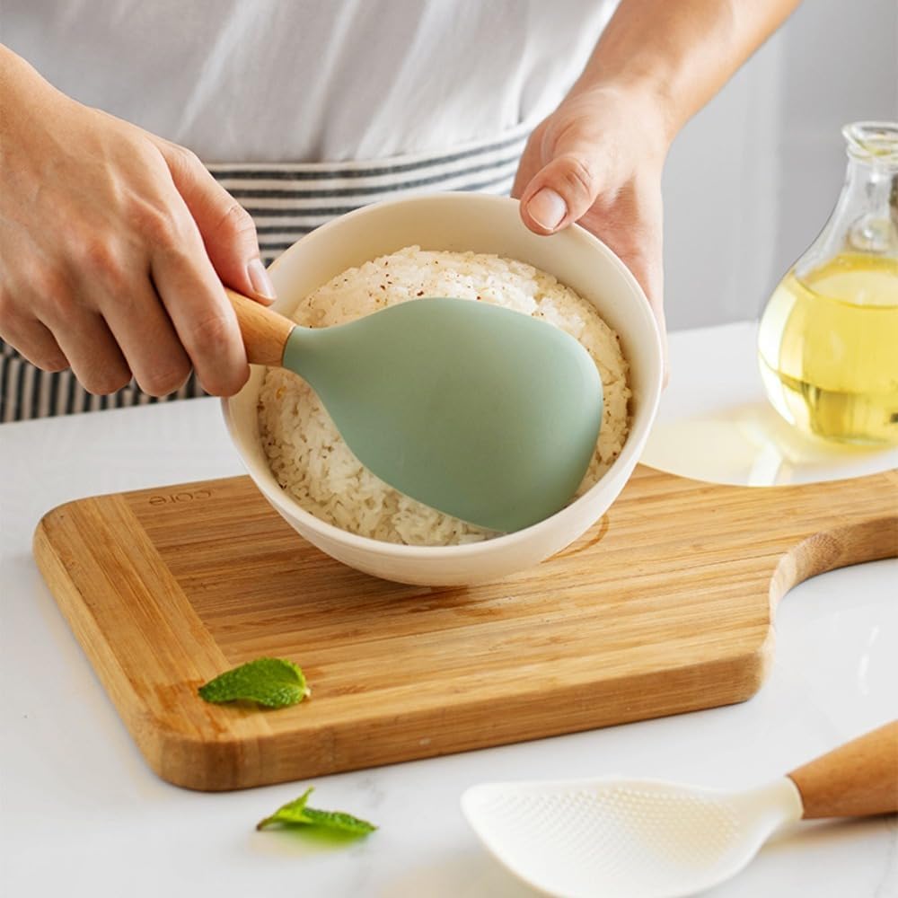 Heat-Resistant White Silicone Rice Spoon - Non-Slip Handle, Anti-Scalding Kitchen Utensil for Rice, Potatoes & Cooking - Perfect for Serving, Stirring & Meal Prep