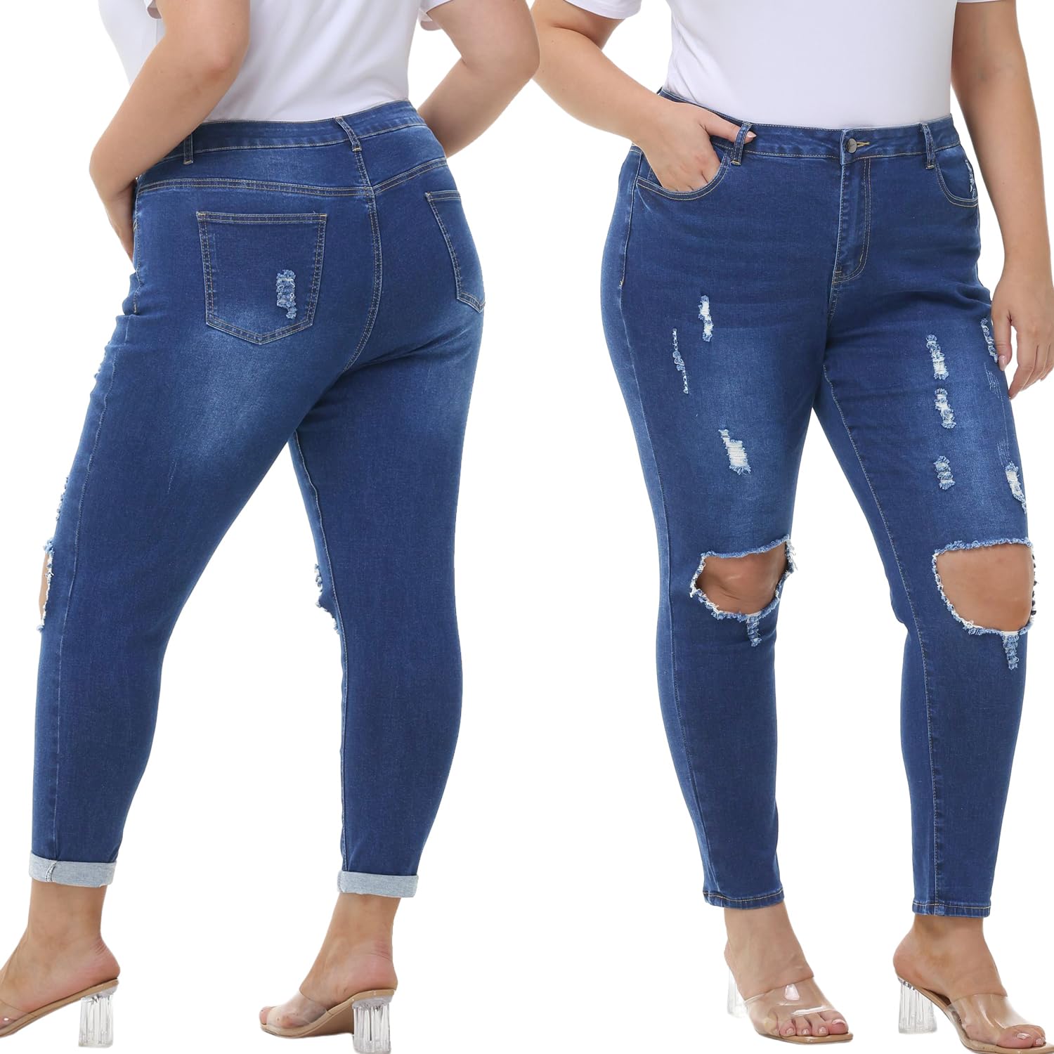 Tulucky Women's Plus Size Boyfriend Jeans - Distressed Ripped Denim Pants with Stretch for Comfort | Skinny Fit Casual Jeans for Everyday Wear, Street Style & Weekend Outfits
