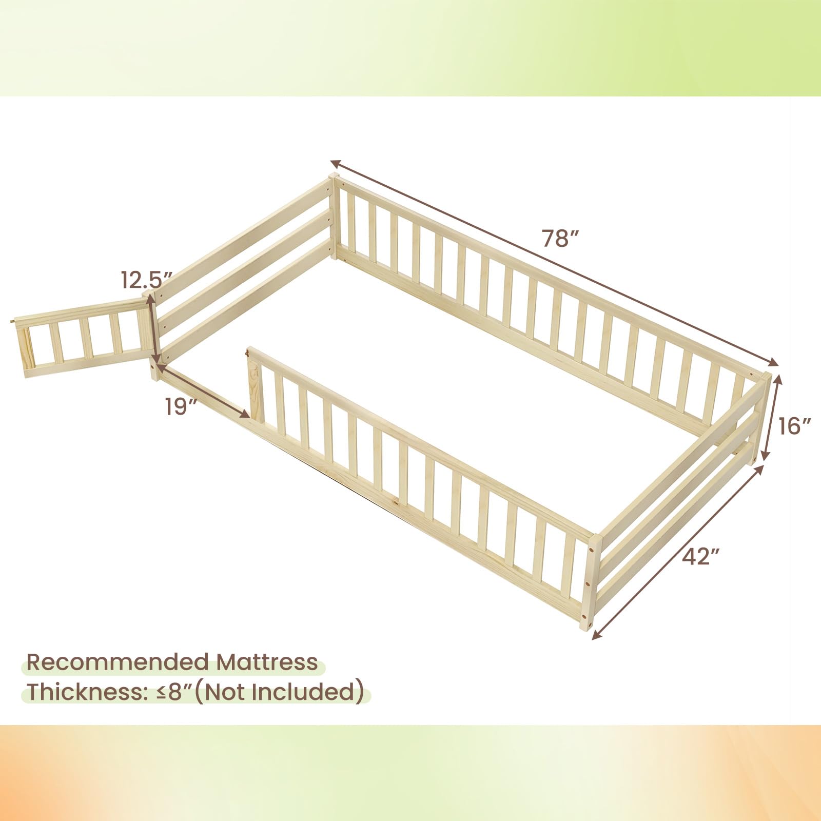 **Giantex Twin Floor Bed with Door & Safety Fence - Wooden Montessori Kids Bed Frame for Boys & Girls, No Box Spring Needed, Natural Finish - Perfect for Montessori Rooms, Toddler Bedrooms & Play Areas**