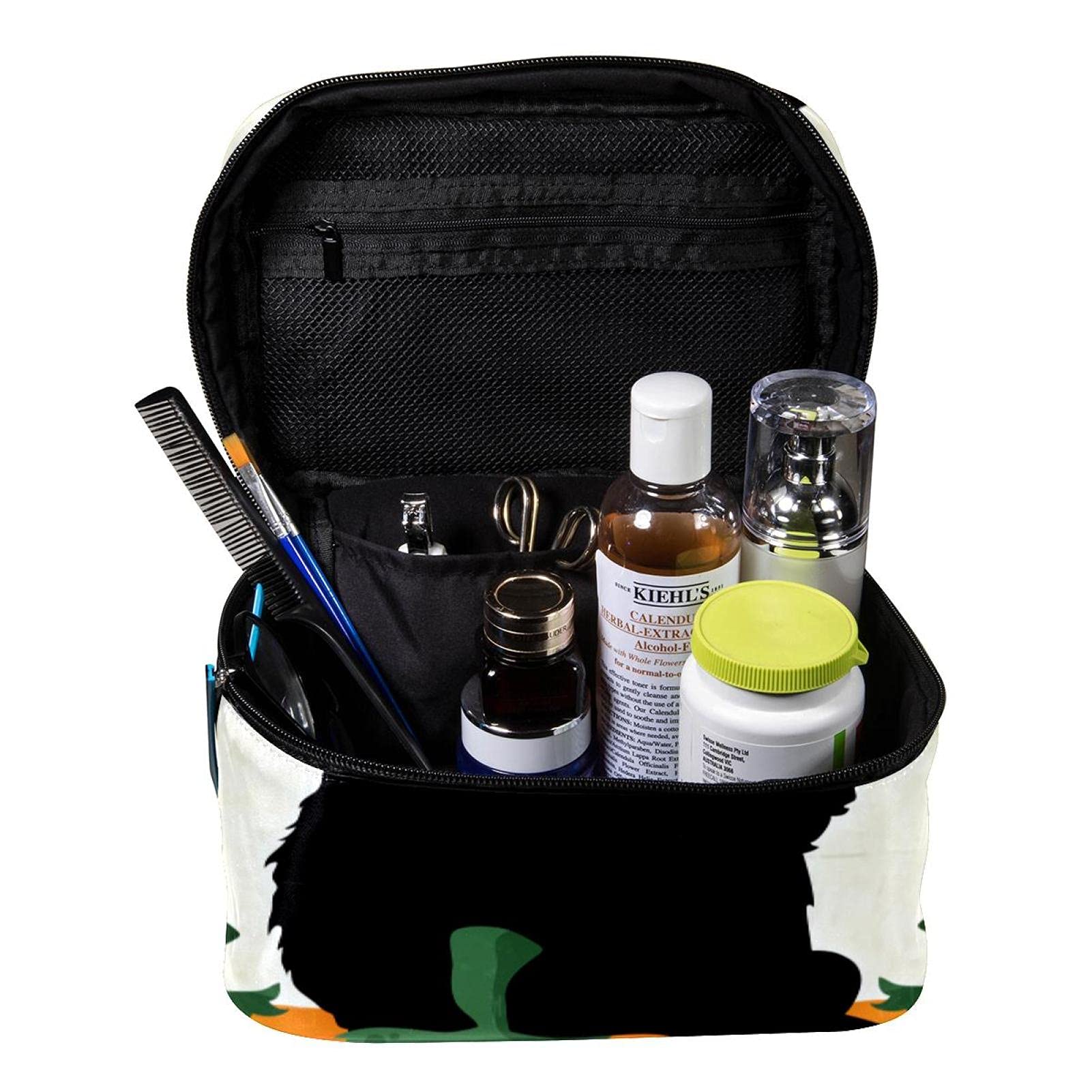 Happy Halloween Black Cat Witch Travel Makeup Bag - Large Cosmetic Organizer with Zipper for Women & Girls | Perfect for Travel, Parties & Halloween Costume Accessories