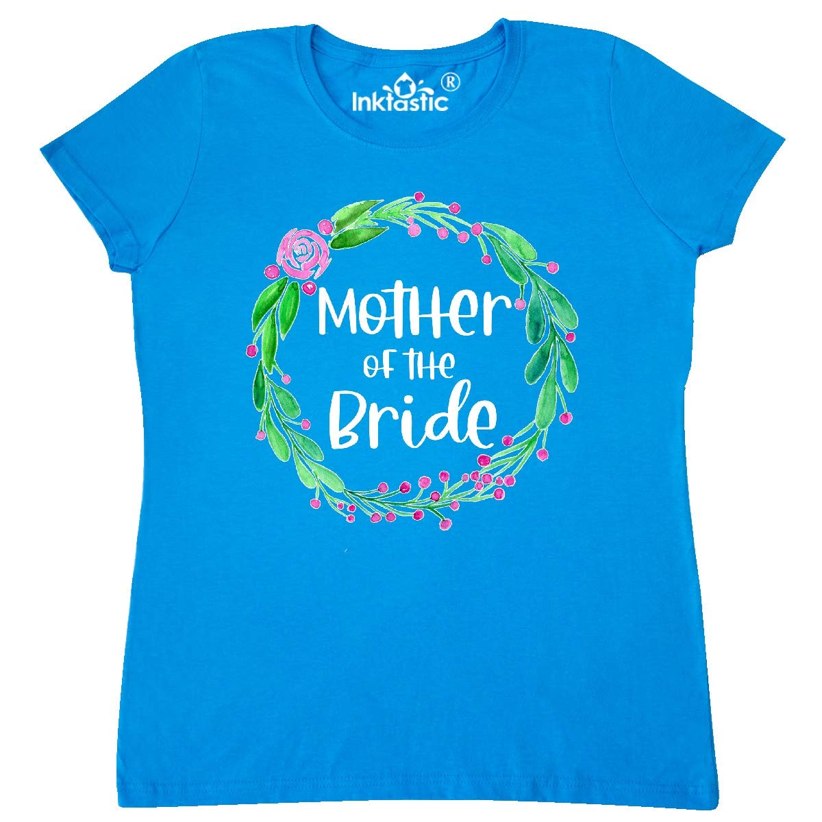 Inktastic Mother of The Bride Rose Wreath Women's T-Shirt | Floral Design Casual Tee for Wedding Events & Family Gatherings