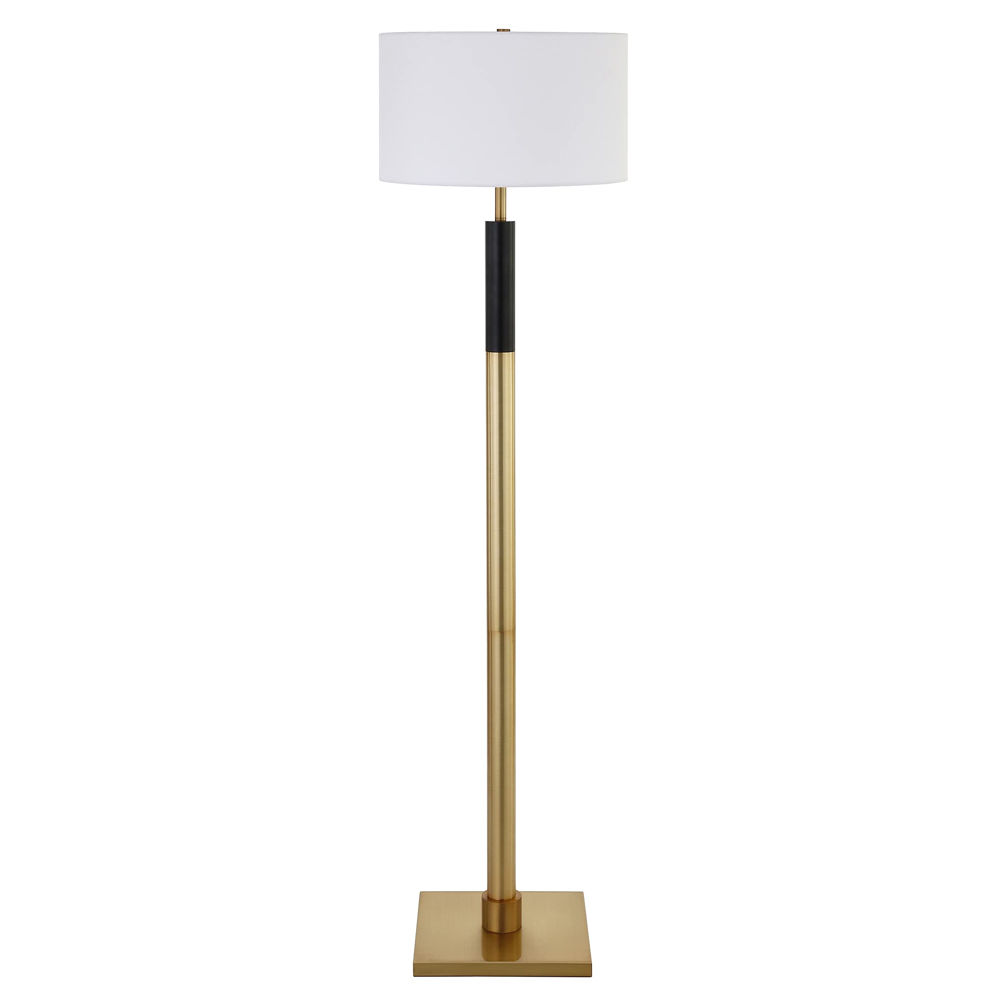 Henn&Hart Two-Tone Floor Lamp with Fabric Shade - Brass/Black/White Modern Standing Light for Living Room, Bedroom, Office | Adjustable Brightness for Reading & Relaxation | Dimmable LED Floor Lamp for Home Decor