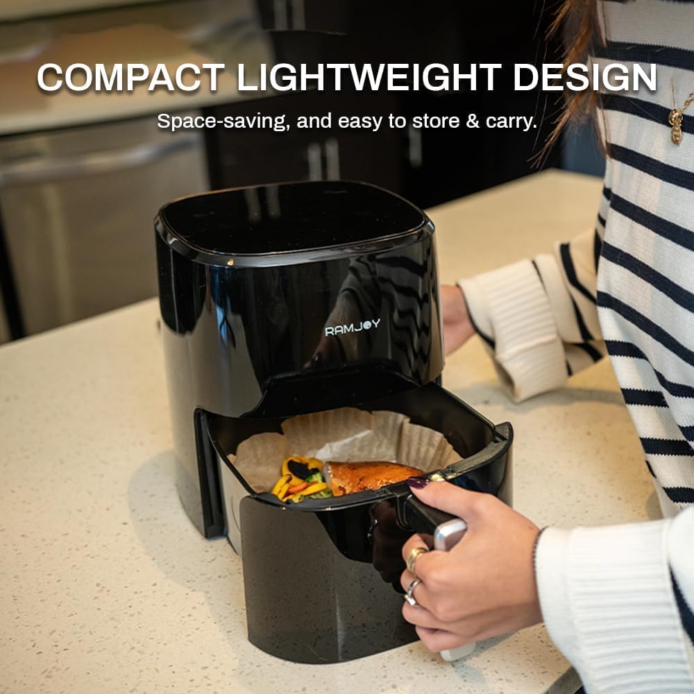 3.8QT Digital Air Fryer for 1-2 People - 8-in-1 Functions (Air Fry, Roast, Bake, Broil) with Preheat & Shake Reminder, Nonstick Dishwasher-Safe Basket - Compact Black Air Fryer for Healthy Cooking, Small Kitchen & Apartment Living