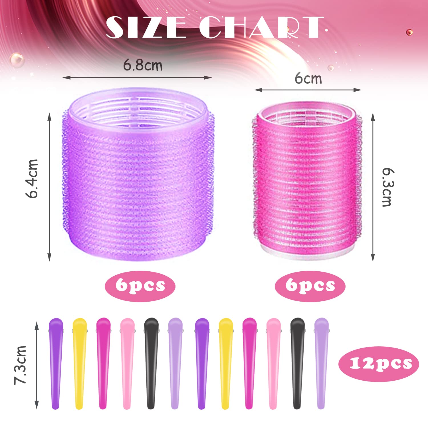 XPOOP 12-Piece Self-Grip Velcro Hair Rollers Set with Duckbill Clips - Salon Quality Hair Curlers for Voluminous Curls & Waves - Perfect for Home Styling, Salon Use, and Special Occasions
