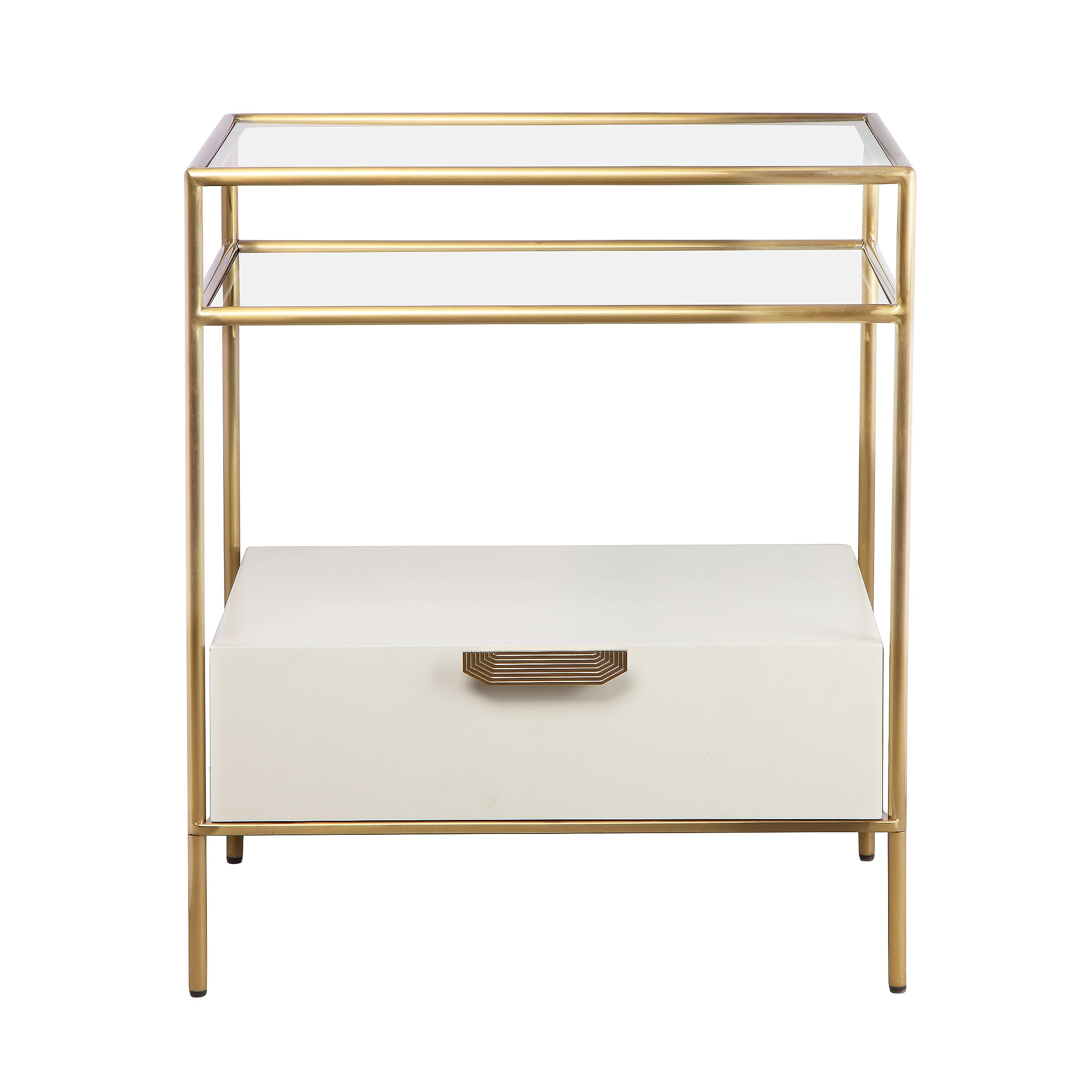 Tov Furniture Darla Cream Glass Nightstand - Modern Bedside Table with Storage Drawer for Bedroom, Living Room, or Guest Room