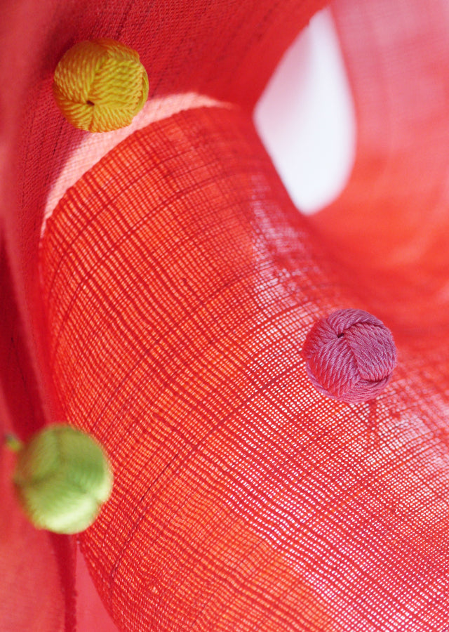 Handmade Japanese Kumihimo Linen Tapestry - Red Kyoto Noren Wall Hanging Scroll | Traditional Hand-Dyed Narrow Decor for Home, Office & Zen Spaces