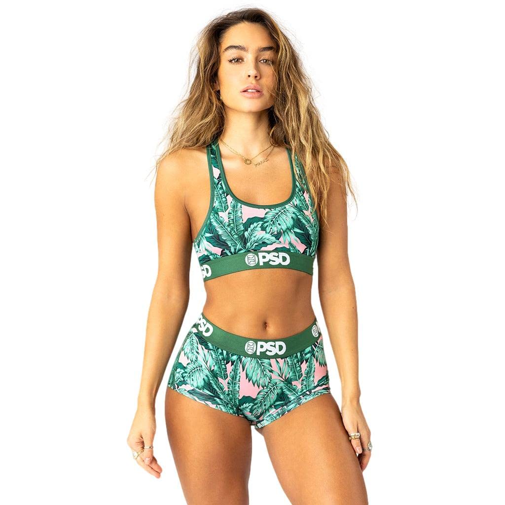 PSD Women's Floral Print Sports Bra - Breathable Racerback Workout Top with Moisture-Wicking Microfiber Fabric for Yoga, Running & Gym | Comfortable Athletic Support