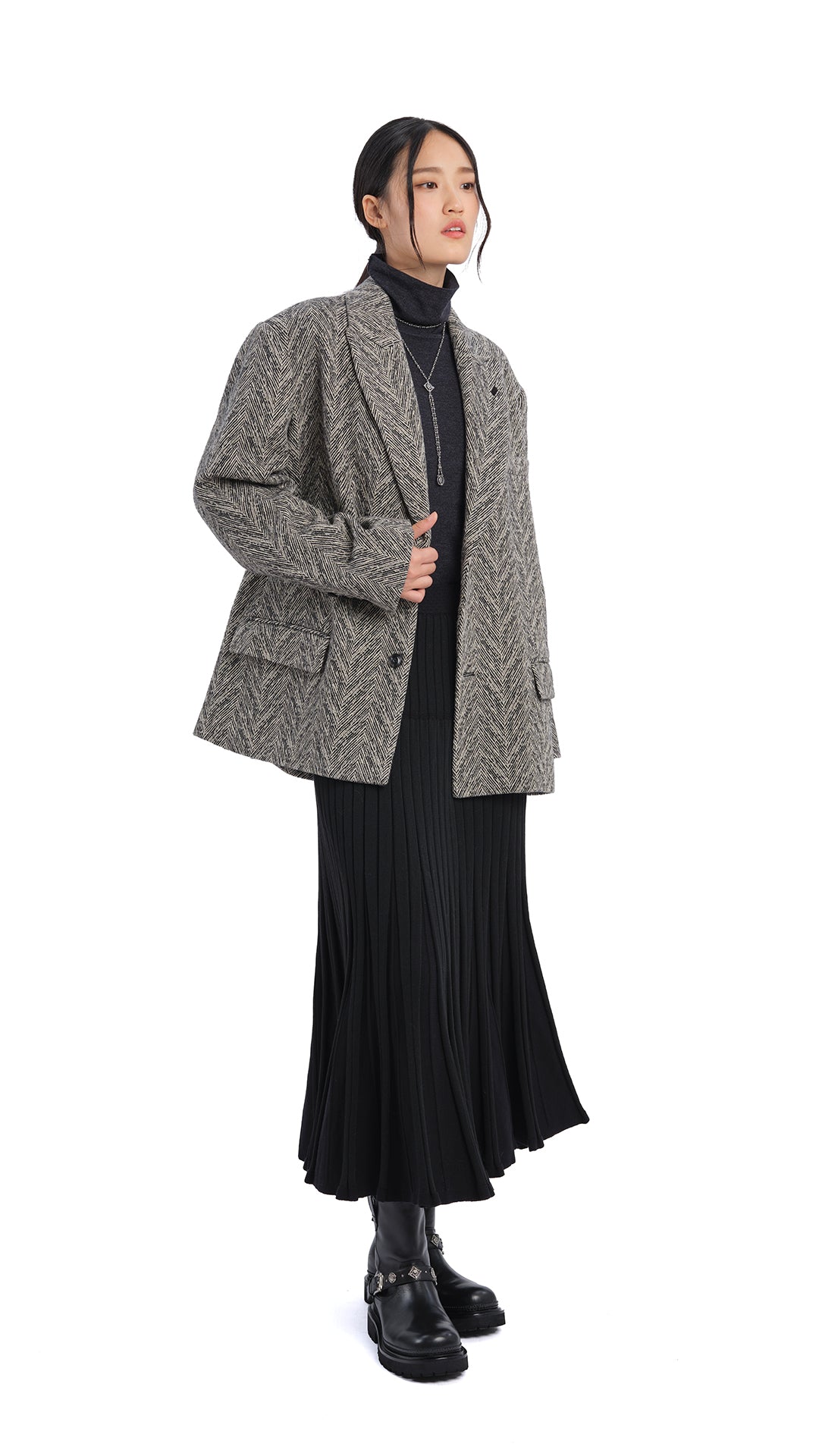 Stylish Herringbone Loose Fit Blazer for Women - Trendy Casual & Office Wear - Perfect for Work, Business Meetings & Special Occasions